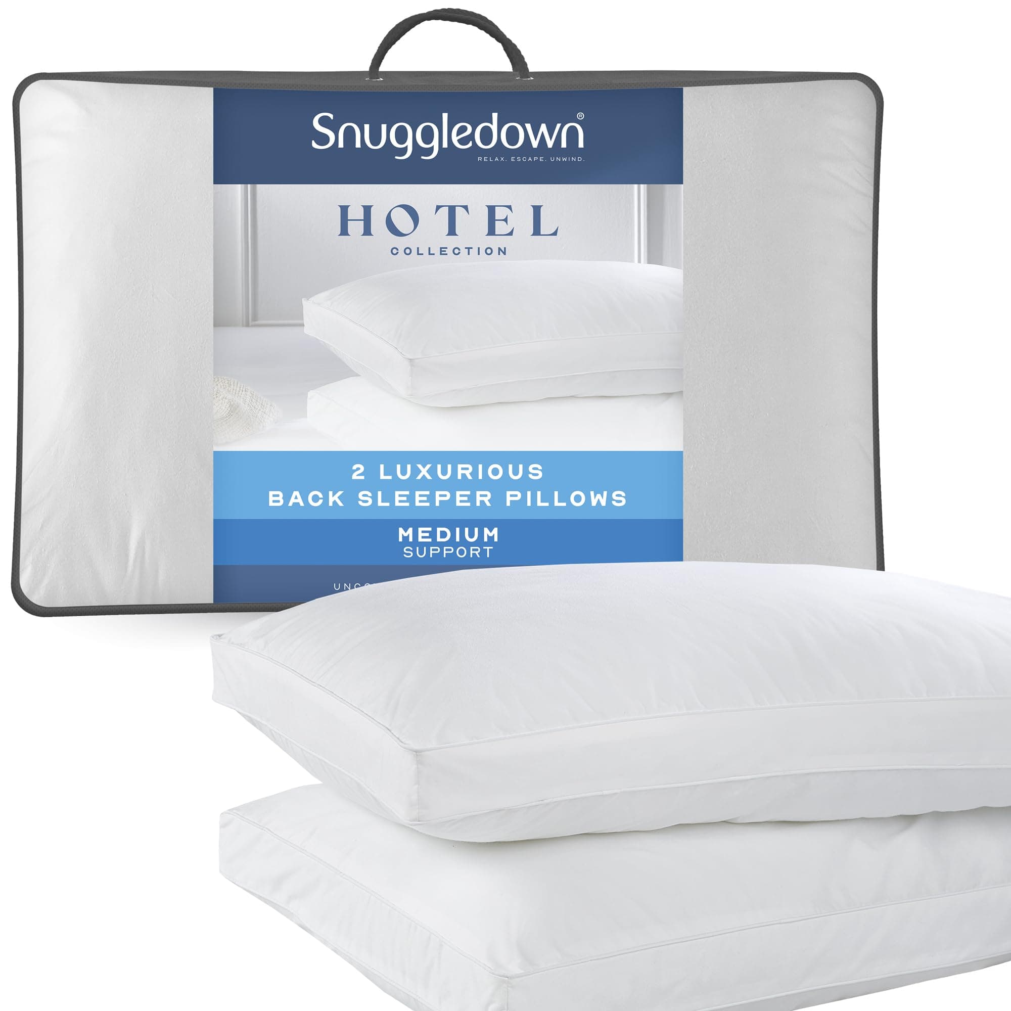 Hotel Collection Back Sleeper Pillows 2 Pack - Supportive & Breathable Boxed Pillow for Back Sleepers | Cotton Cover, UK-Made, Non-Allergenic, Machine Washable (43 x 69cm)