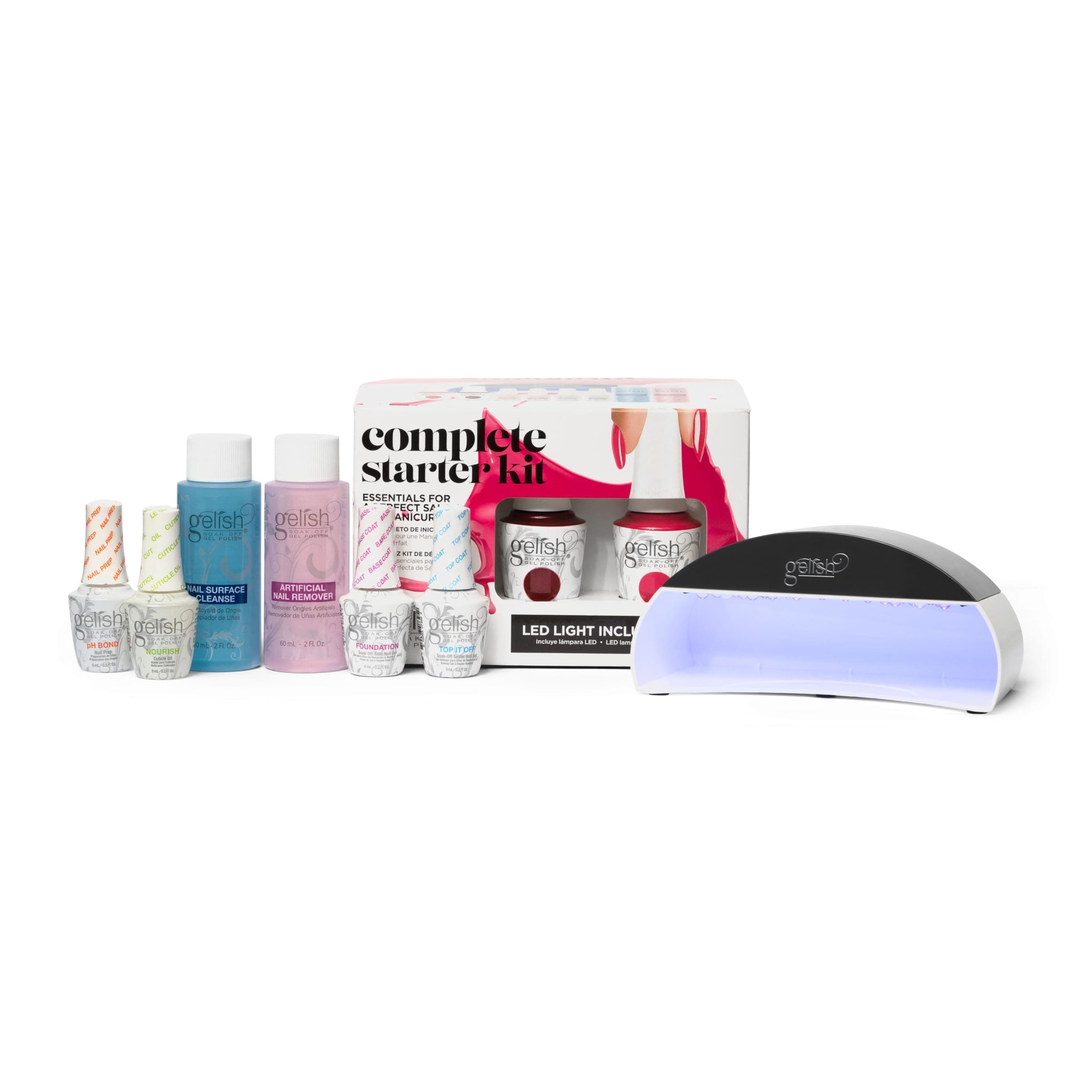 Complete Starter Kit – LED Light, pH Bond, Foundation, Top It Off Coat, Nourish, Gel Polish Colors for Long-Lasting Gel Manicures at Home or Salon