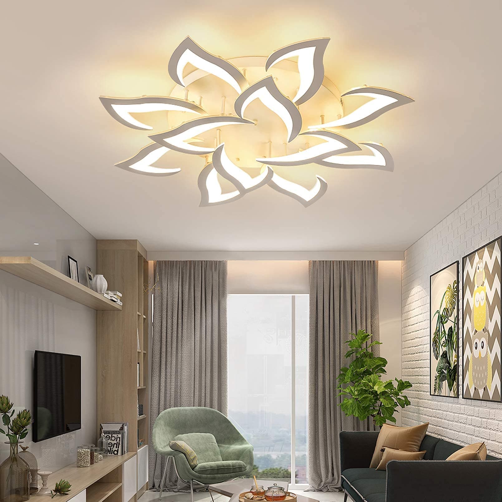 Modern Ceiling Light,dimmable led Ceiling lamp Fixture with Remote Control,12 Acrylic Petal Flush Mount Chandelier Light for Dining Room,Bedroom,Living Room,kitchen/3000-6000K