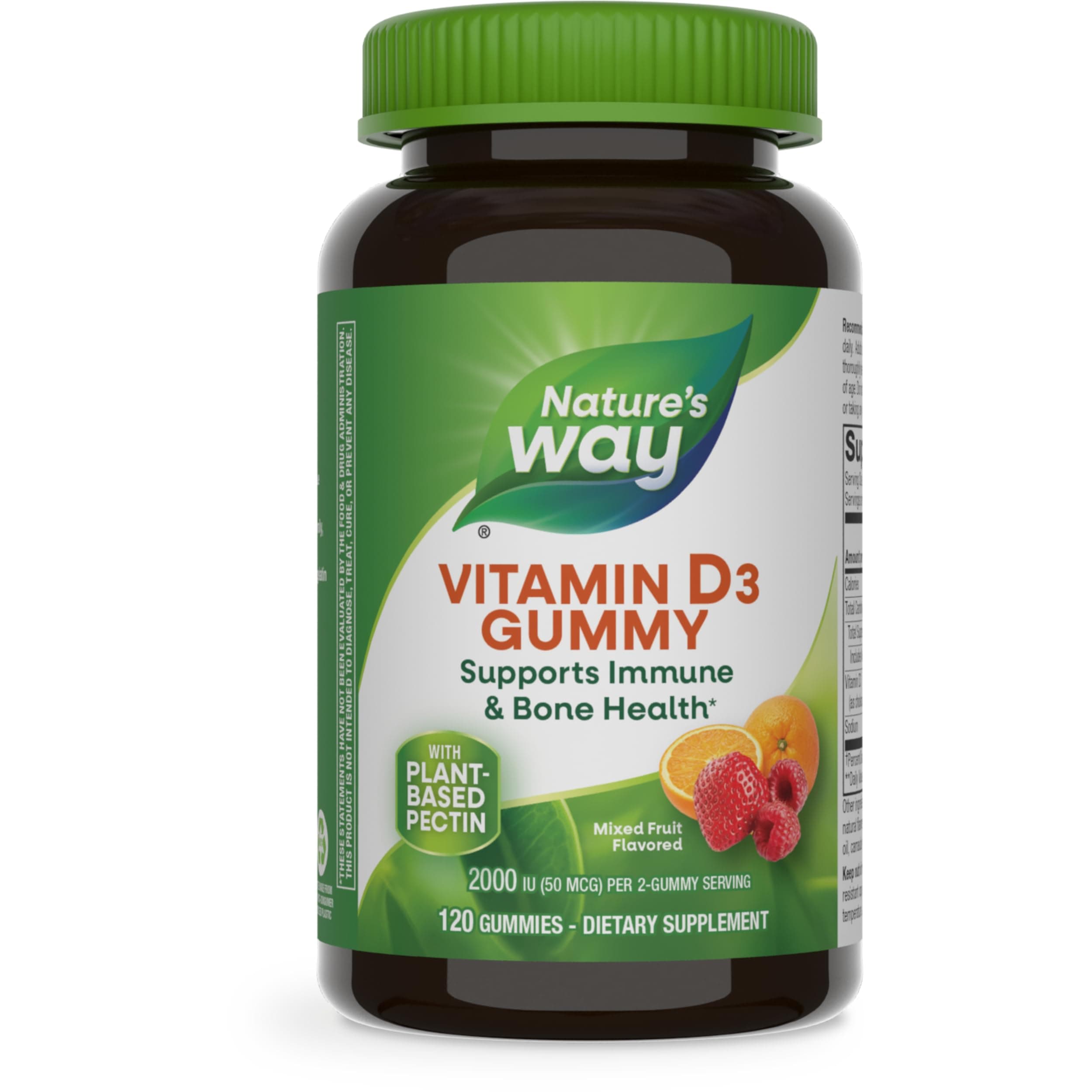 Nature's Way Vitamin D3 Gummies, Supports Immune and Bone Health*, 2000 IU (50 mcg) per 2-gummy Serving, Vitamin D3 2000IU per 2 Gummies, Mixed Fruit Flavored, 120 Count