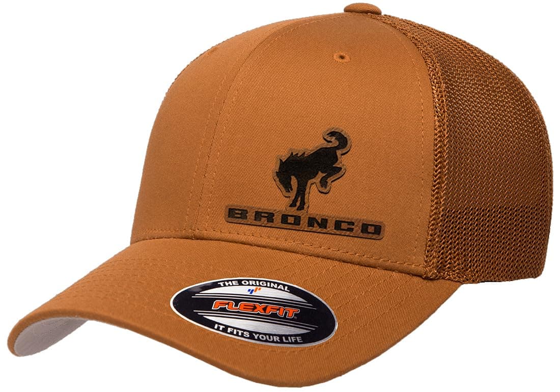 Ford Bronco 4x4 Side Panel Logo Laser Engraved Leather Patch Trucker Mesh Fitted Cap