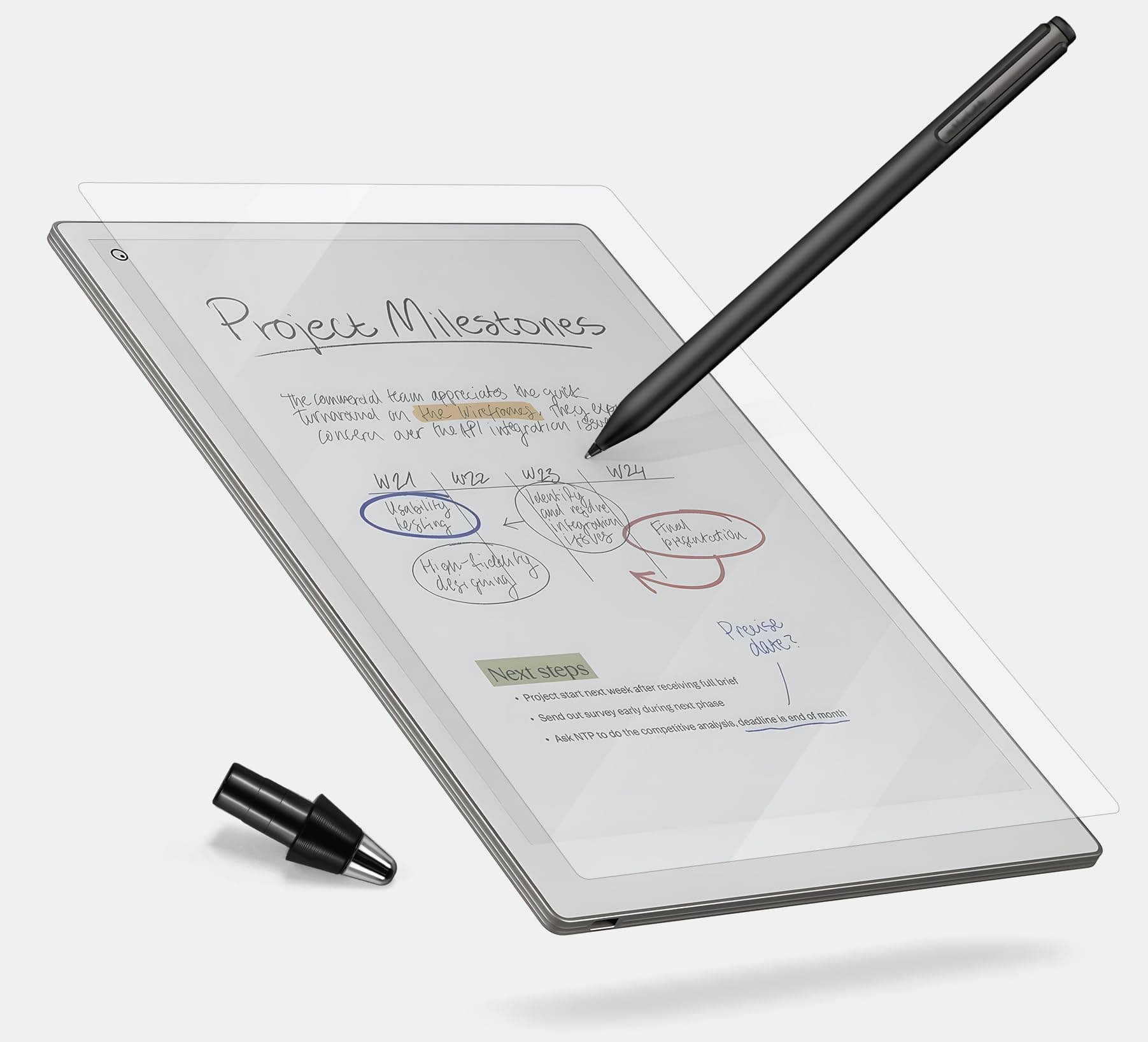 Titanium Pencil Tip & PET Matte Screen Protector Bundle fits for reMarkable Paper Pro E-Reader for True Paper Feel Smooth Writing–1 No Wear Out Fine Tip+1 Anti-Glare Protect Film, Crystal Clear