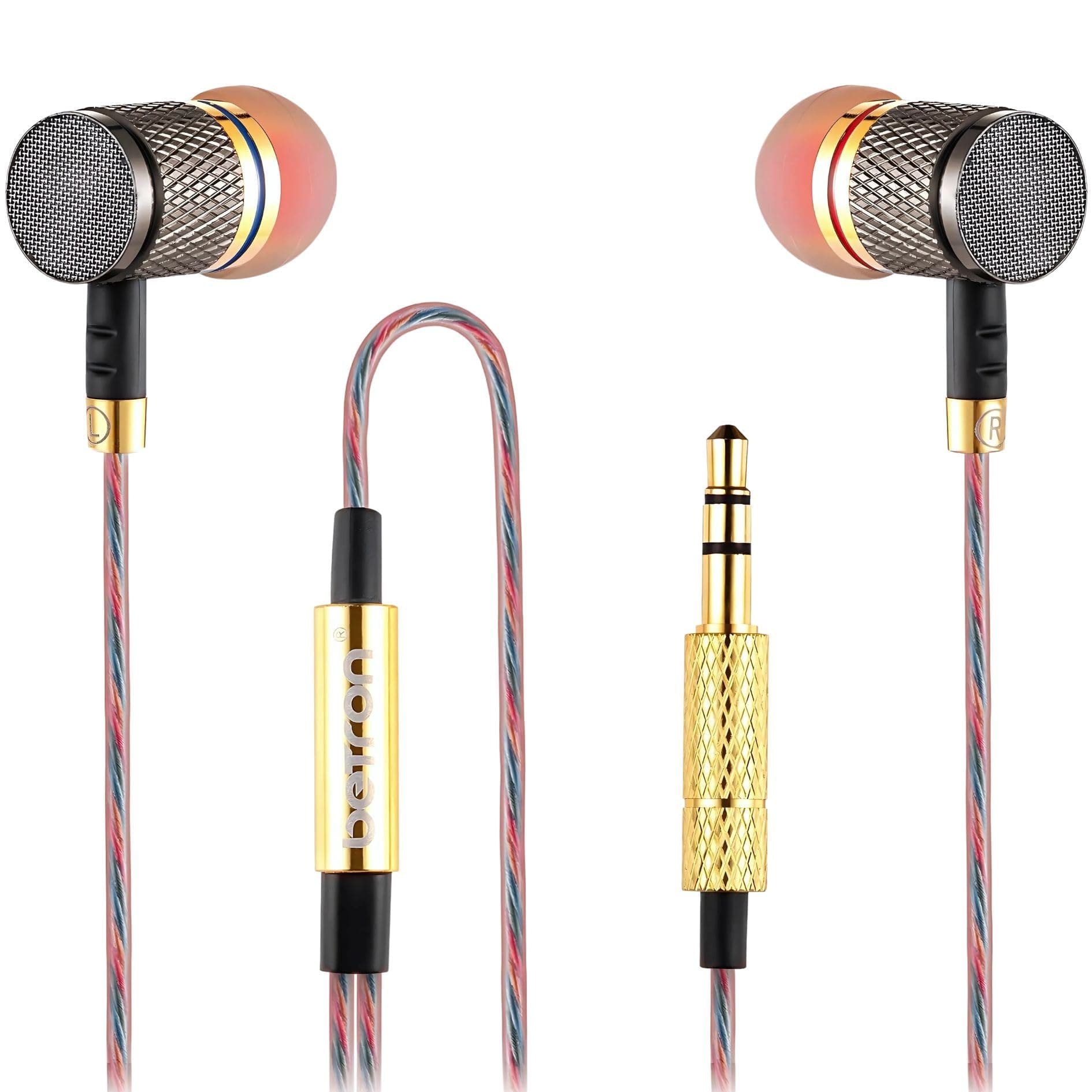 Betron YSM1000 Wired In-Ear Headphones, Noise Isolating Earbuds with Powerful Bass Sound, Tangle-Free Cable and 3.5mm Jack for Phone, Laptop, Tablet