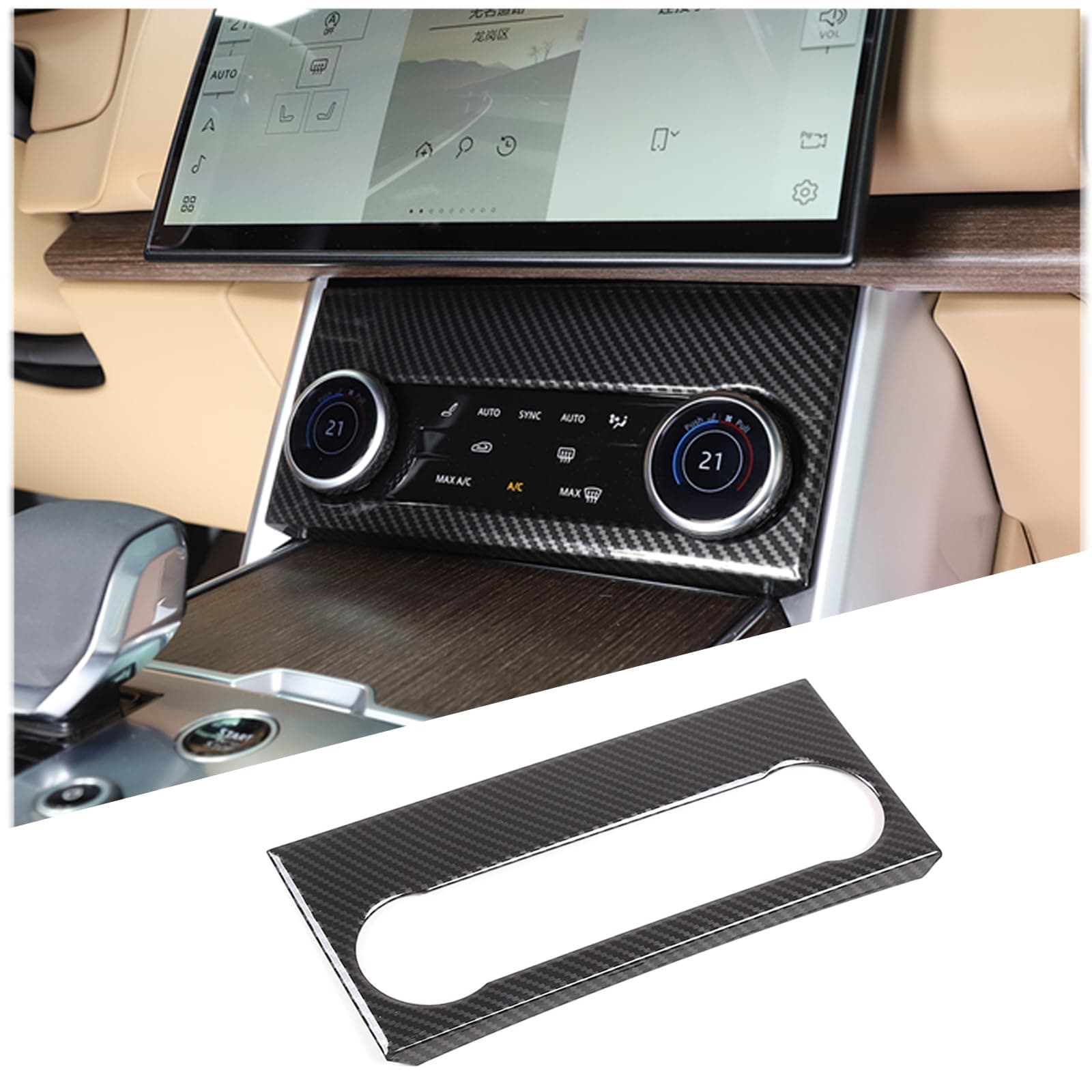 DIYUCAR ABS Plastic Car Center Console Air Conditioning Switch Button Panel Frame Cover Trim Compatible with Range Rover Vogue 2023 2024 Auto Accessories (Carbon Fiber)