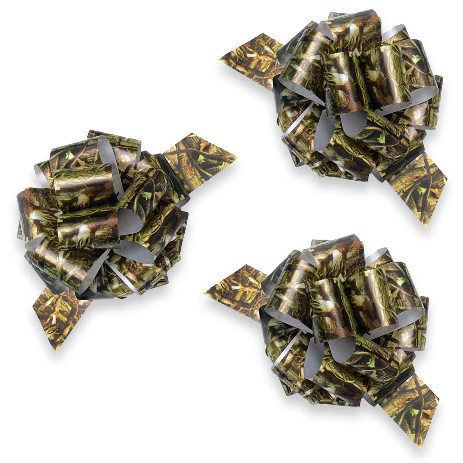 Havercamp Next Camo Poly Ribbon Pull Bows | 3 Count | Great for Hunter Themed Party, Camouflage Motif, Birthday Event, Graduation Day, Outdoor Family Picnic