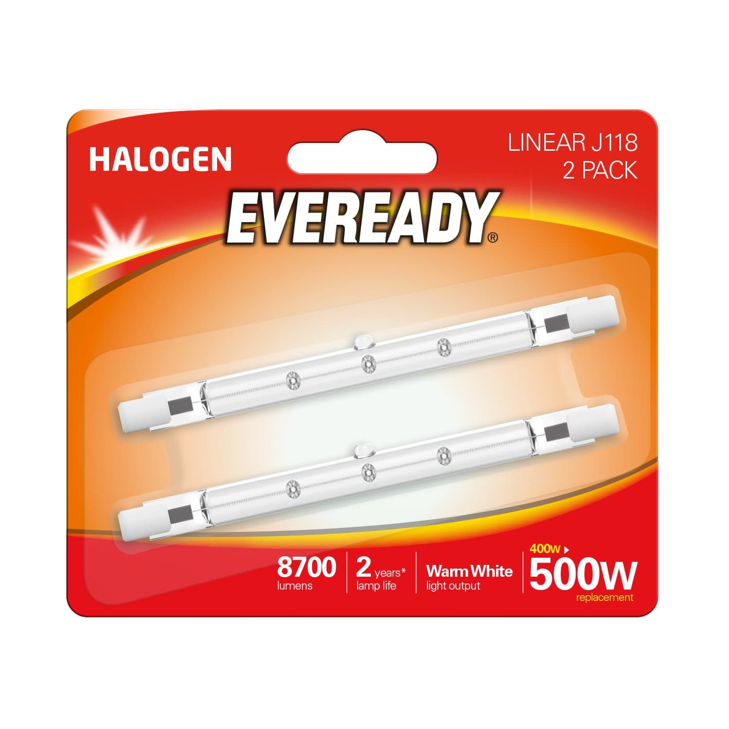Eveready ECO Halogen 400W (500W Equivalent) Linear Light Bulb,White, Pack of 2, R7s, 500 W