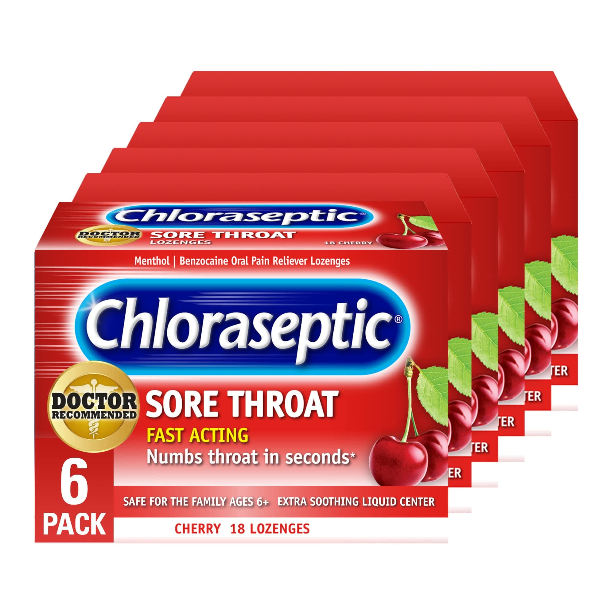 Sore Throat Lozenges, Cherry, 18 Count, 6 Pack