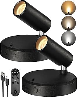 EZVALO Spotlights Indoor with Remote, 5500mAh Rechargeable Picture Lights, Wireless LED Uplighting with Timer&Dimmable, 3CCT, Display Lights for Plant, Painting, Artwork, Accent Lighting (2Pack-Black)