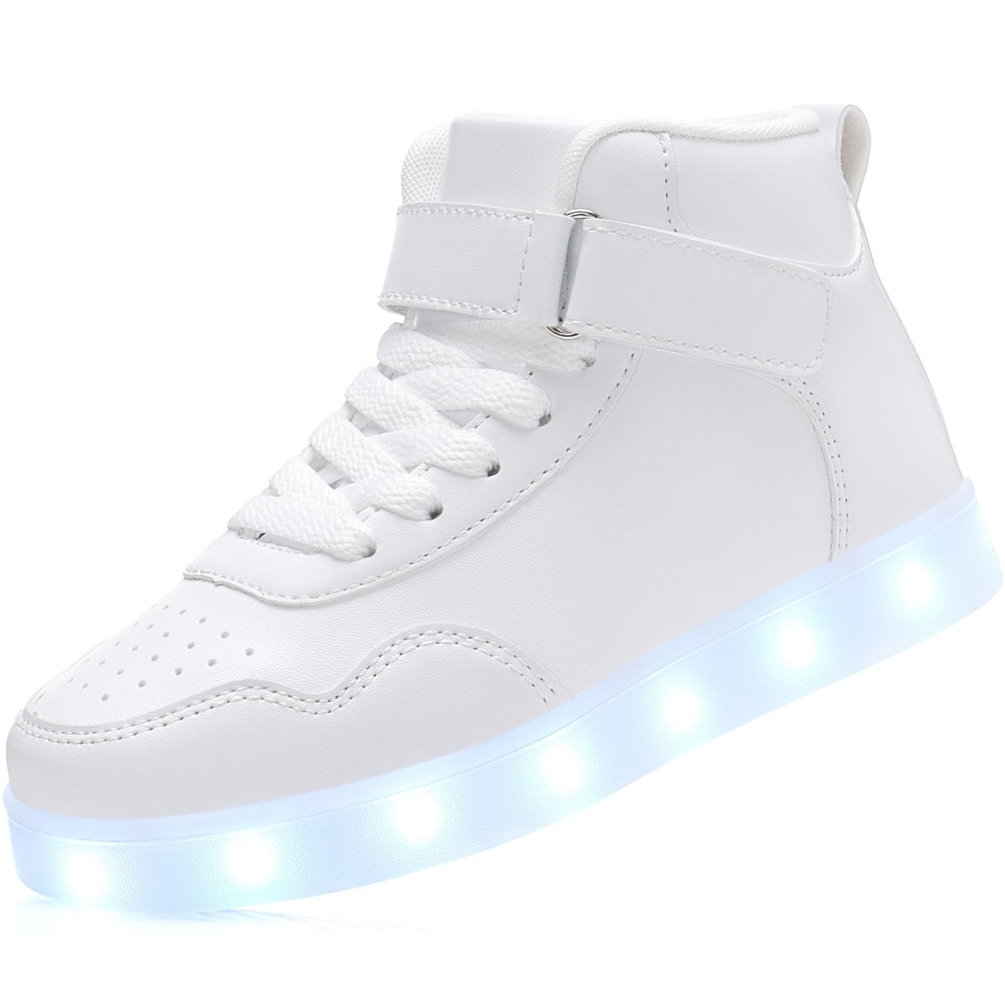 Kids LED Light Up Shoes with Adjustable Hook & Loop - Rechargeable High Top Flashing Sparkly Luminous Glowing Sneakers, Cool Adorable Light-Up Tenis for Boys Girls