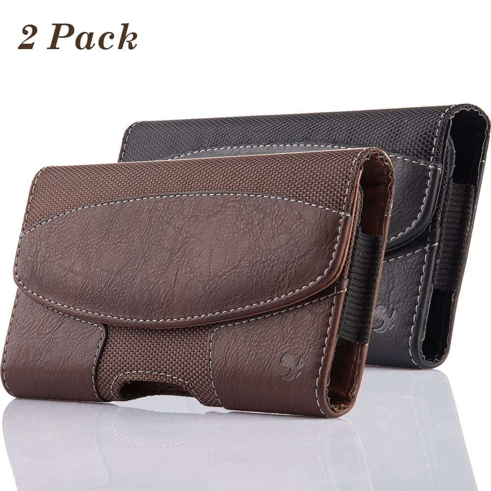 2 Pack iNNEXT 8 Pouch Case, Universal Premium Horizontal Leather Case Pouch Holster w/Magnetic Closure w/Belt Clip Holster and Belt Loops for X 7 6S 6 4.7 inch (Brown/Black)