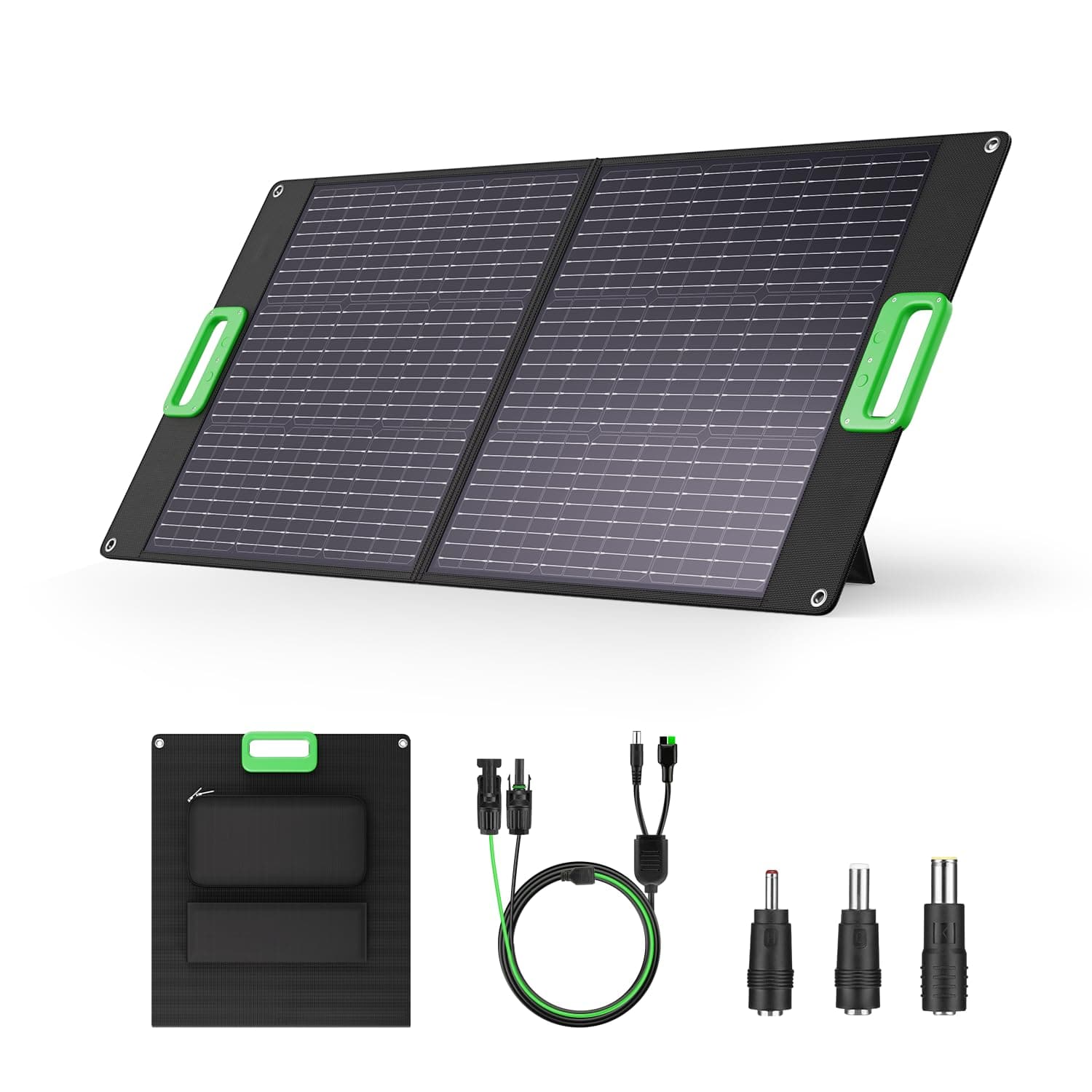 - 100W Portable Solar Panel, 23.5% High Efficiency ETFE Foldable Solar Charger for Power Station Generator, IP65 Waterproof with Kickstands, 18V Output for RV Camping Van Off-Grid Outdoor