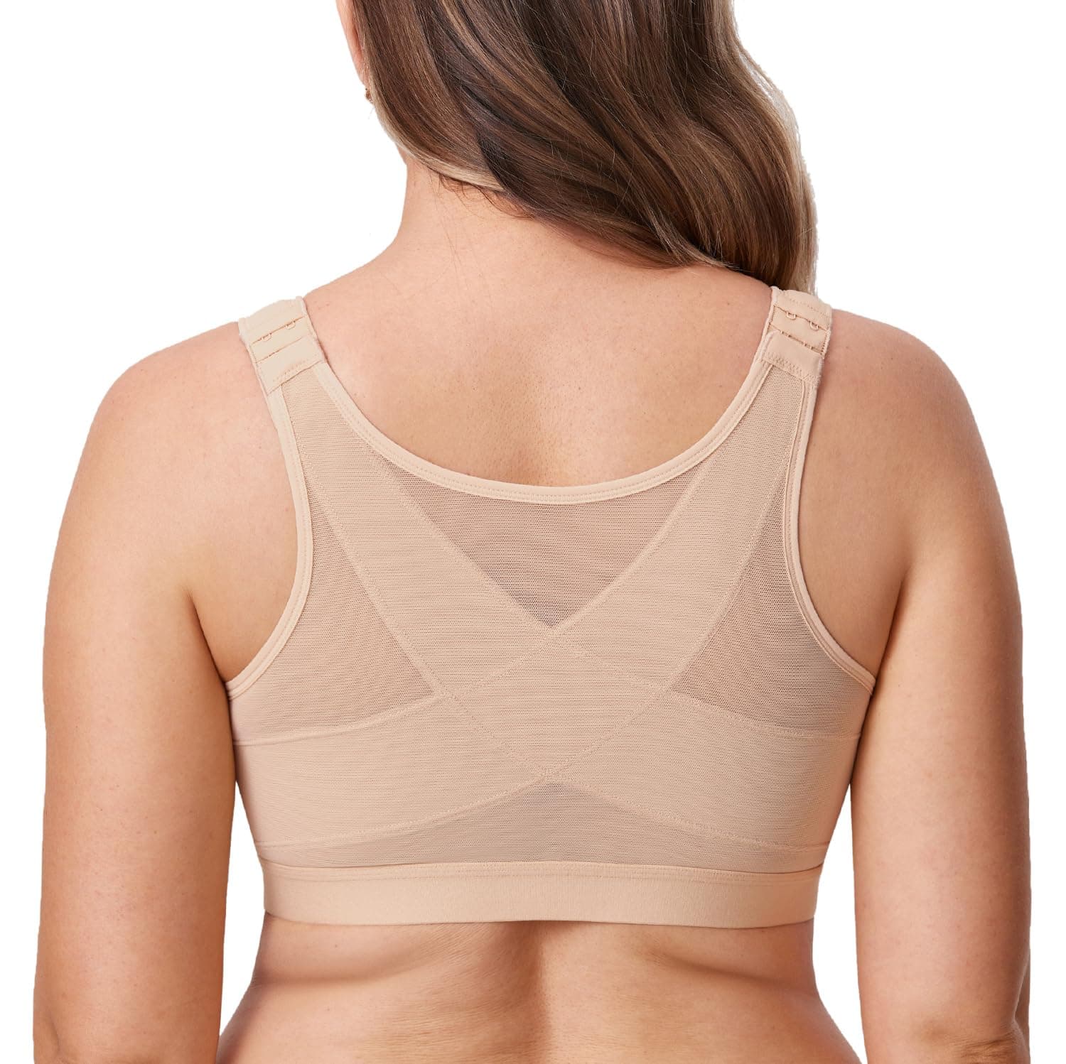 DELIMIRA Women's Front Closure Posture Wireless Back Support Full Coverage Bra Polyamide Polyester Elastane