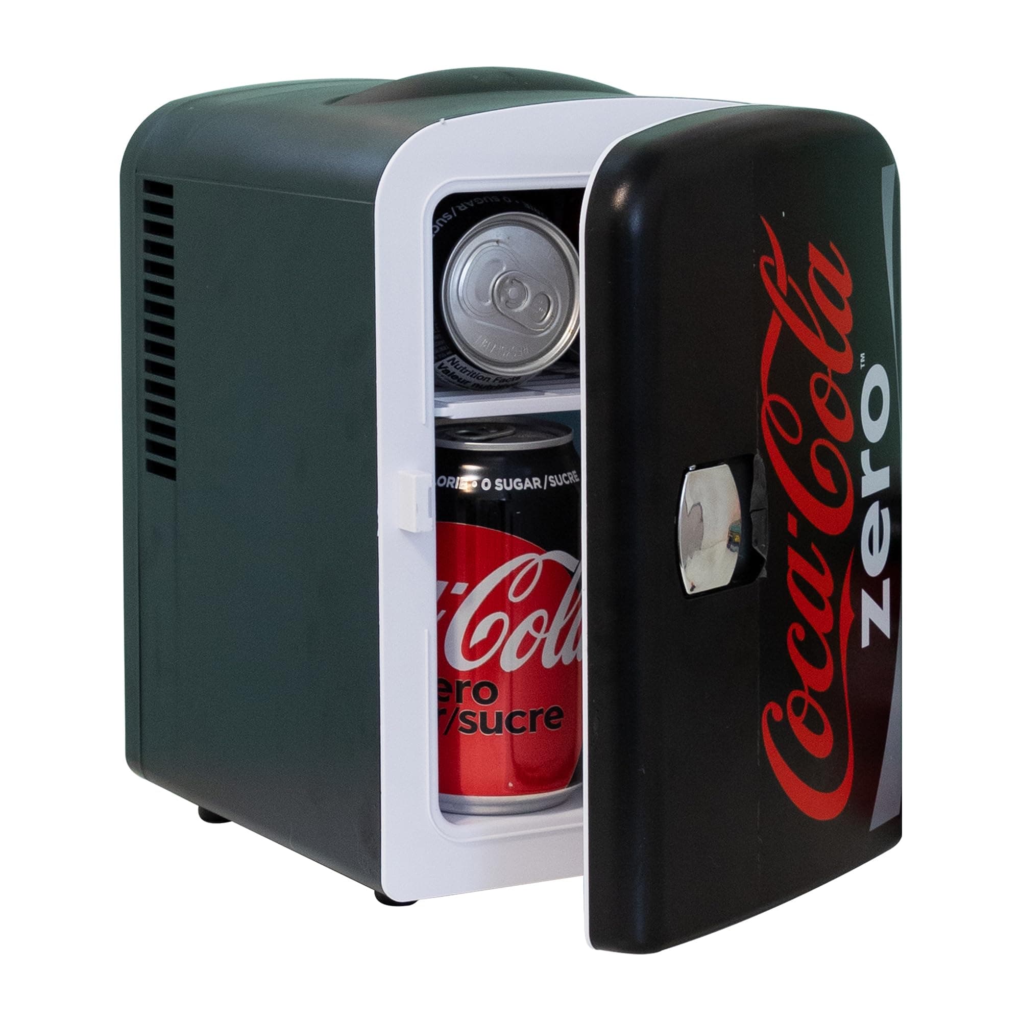 Coke Zero Mini Fridge - 6 Can Refrigerator for Bedroom Office, Portable Table Top Beverage Cooler, 12V 110V Refrigerador For Drinks, Soda, Wine Use In Car, Dorm, Outdoor, Patio