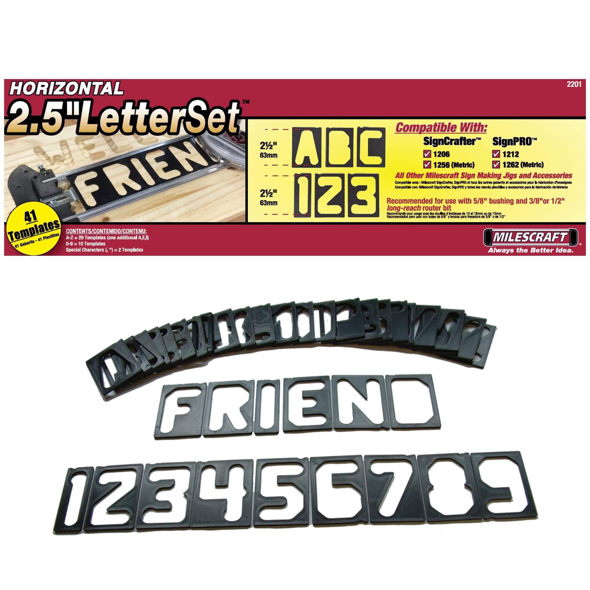 2201 Horizontal Character Template Set 2.5in (41 piece) Router Template set for Sign Making