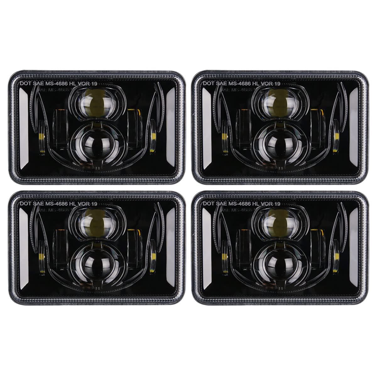 4x6 inch LED Headlights Rectangular Lights Set, Compatible with H4651 H4652 H4656 H4666 H6545, for Peterbil Kenworth Freightinger Ford Probe Oldsmobile Cutlass, Black