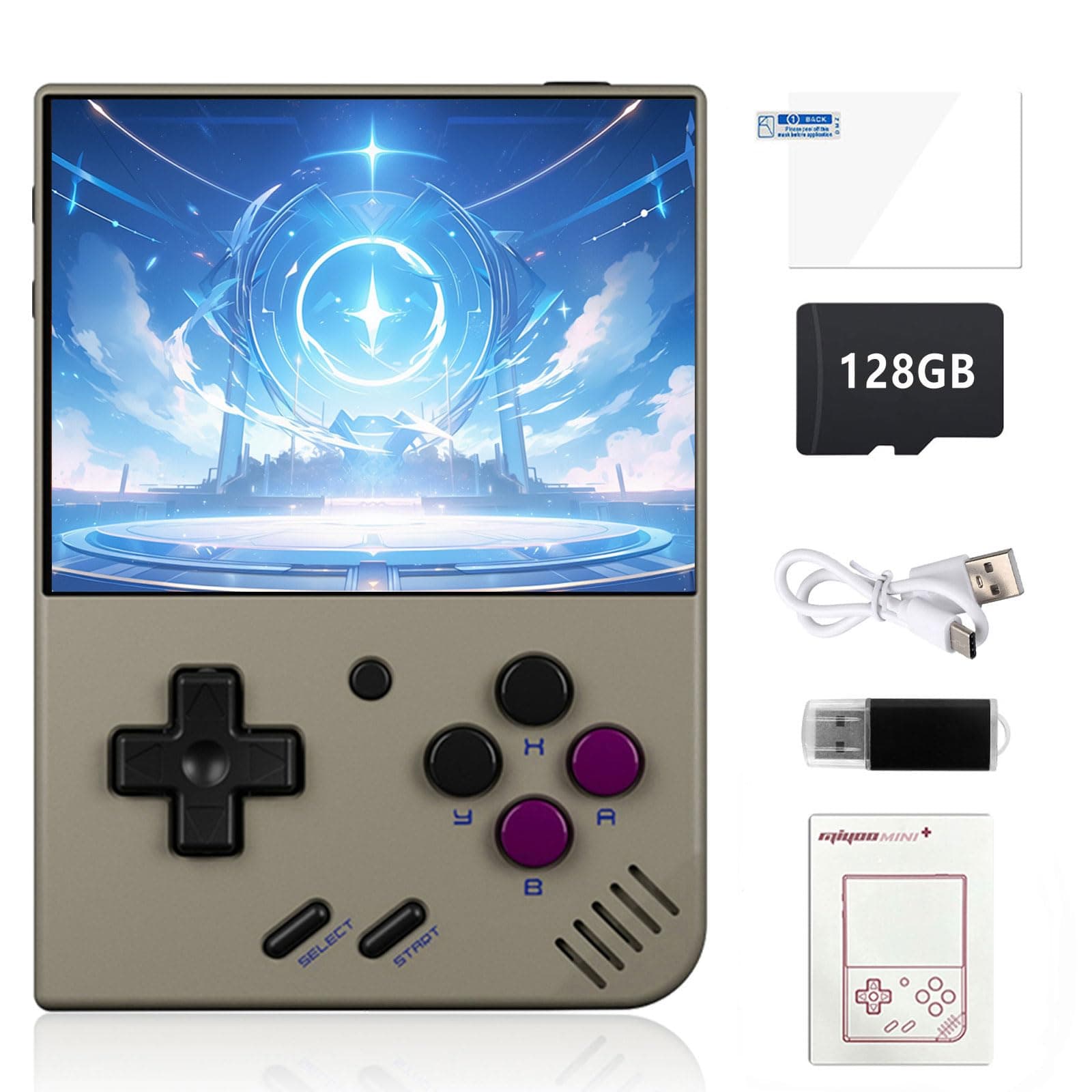 Miyoo Mini Plus Retro Game Console,3.5 Inch IPS Classic System Retro Video Games Consoles,with 128G TF Card and Wireless Networt Handheld Console Casual Game Console(Gray)