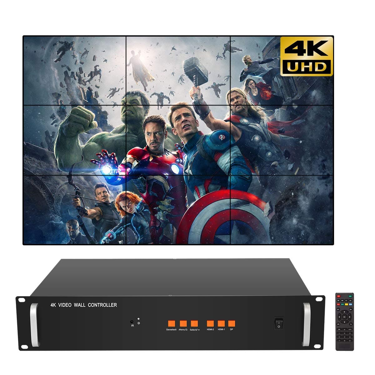 3X3 4K Video Wall Controller for 9 LCD TV Wall Splicer Support HDMI DP 3840x2160@60HZ Input Definition UHD Image Processor 1x2，1x3，2x3，3x3