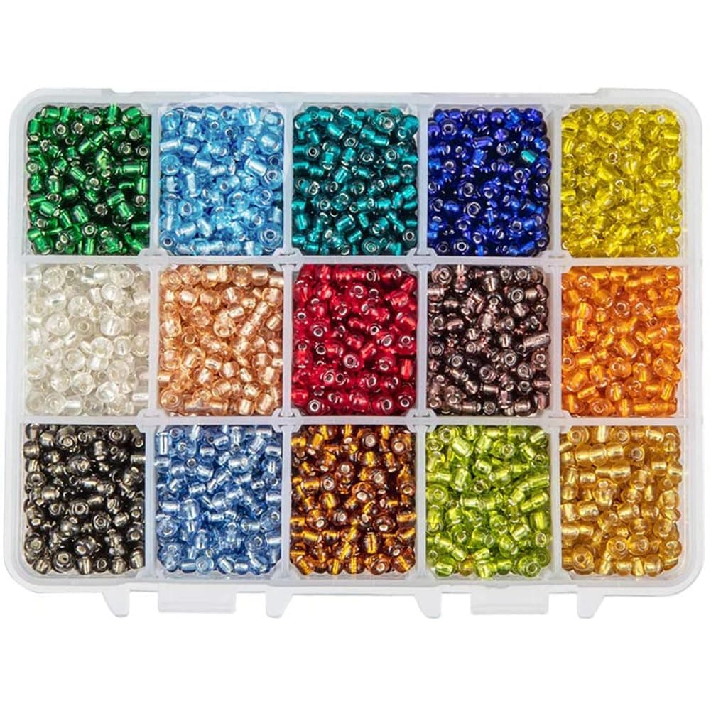 PH PandaHall 3300pcs Glass Seed Beads, 15 Colours 4mm Beads Mini Spacer Czech Bead Waist Embroidery Bead for DIY Crafts Necklace Bracelet Sunglass Chain Christmas Jewellery Making, Hole 1.5mm