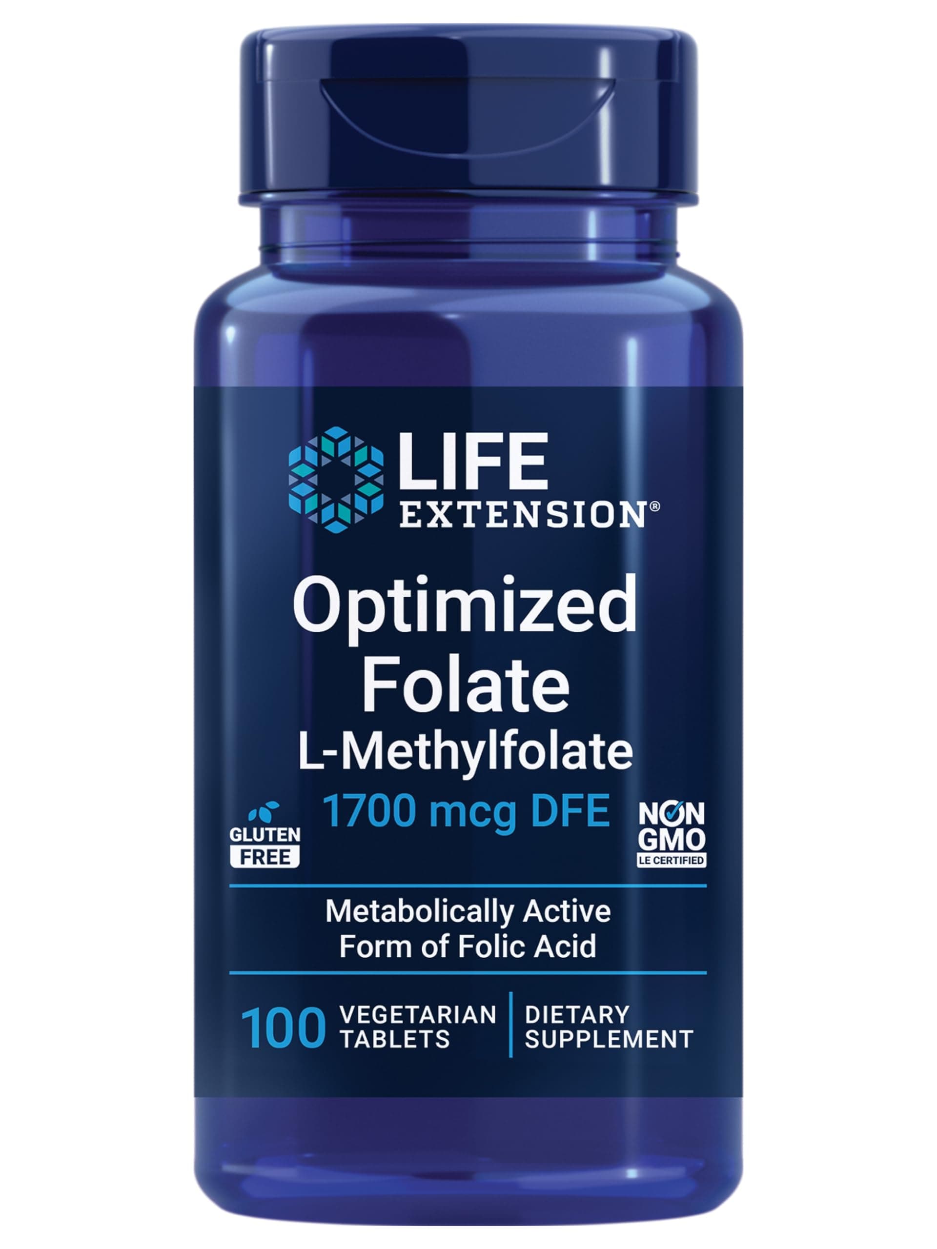 Optimized Folate – L-methylfolate – Heart & Brain Support, Healthy Homocysteine Levels – Non-GMO, Gluten-Free, Vegetarian – 1700 mcg DFE, 100 Vegetarian Tablets
