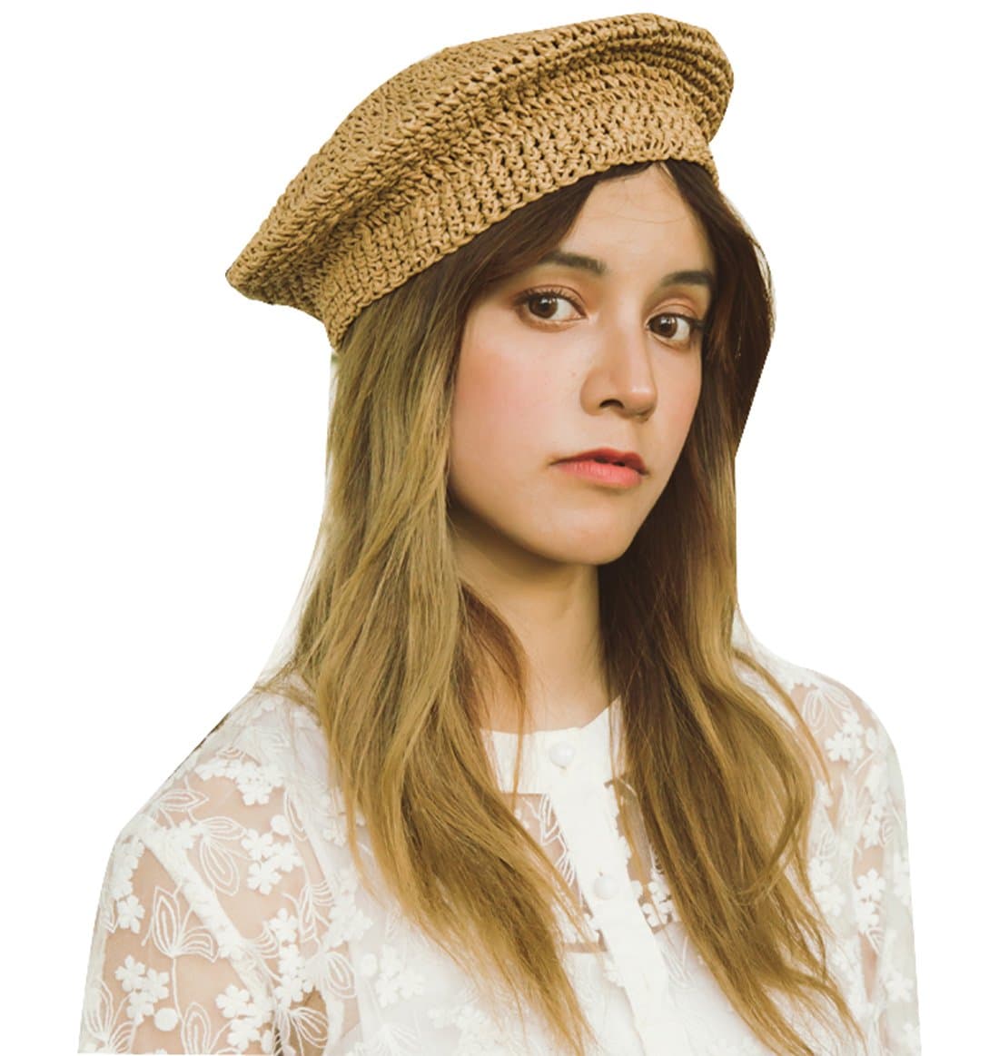 Straw Beret Solid Plain Flat Top Woven Berets French Style Painters Hat Cap