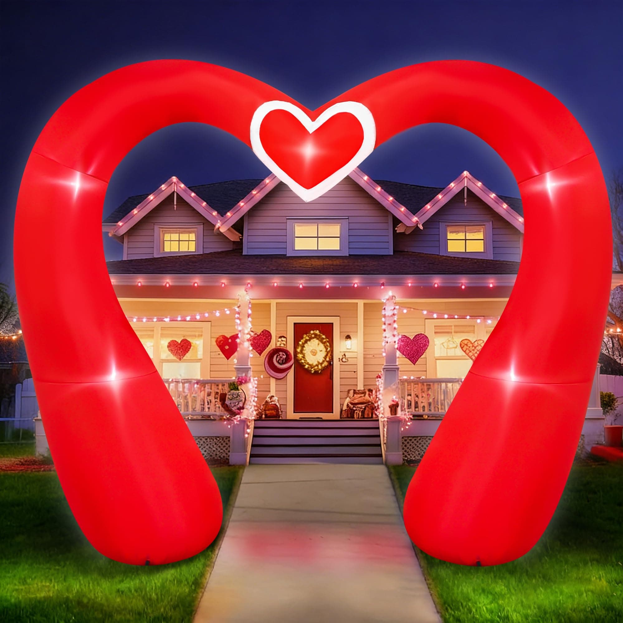 SEASONBLOW 10 FT Valentine's Day Inflatable Archway Decorations, LED Light Up Giant Blow Up Heart Arch for Wedding Anniversary Party Yard Garden Lawn Indoor Outdoor Decor
