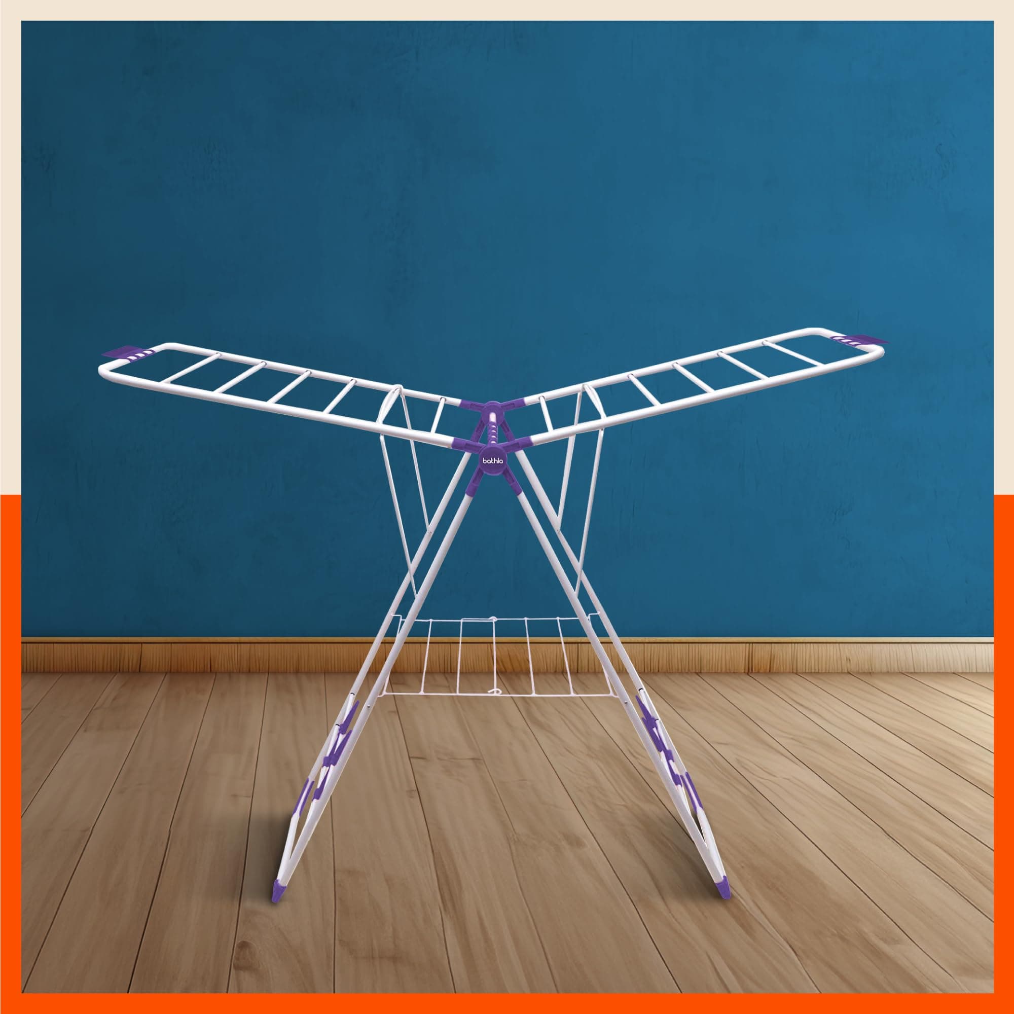 Bathla Foldable Clothes Drying Stand - Neo | 26 Drying Rails - 45 Feet Drying Length | Lightweight, Alloy Steel | Purple | 2 Year Warranty