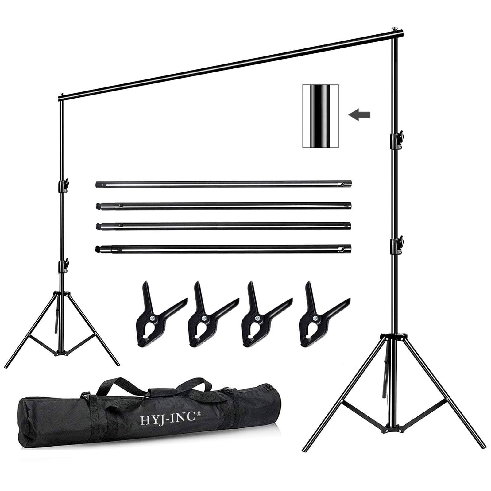 12ft x 10ft Photo Video Studio Heavy Duty Adjustable Photography Muslin Backdrop Stand Background Support System Kit with Carry Bag 4 Spring Clamps