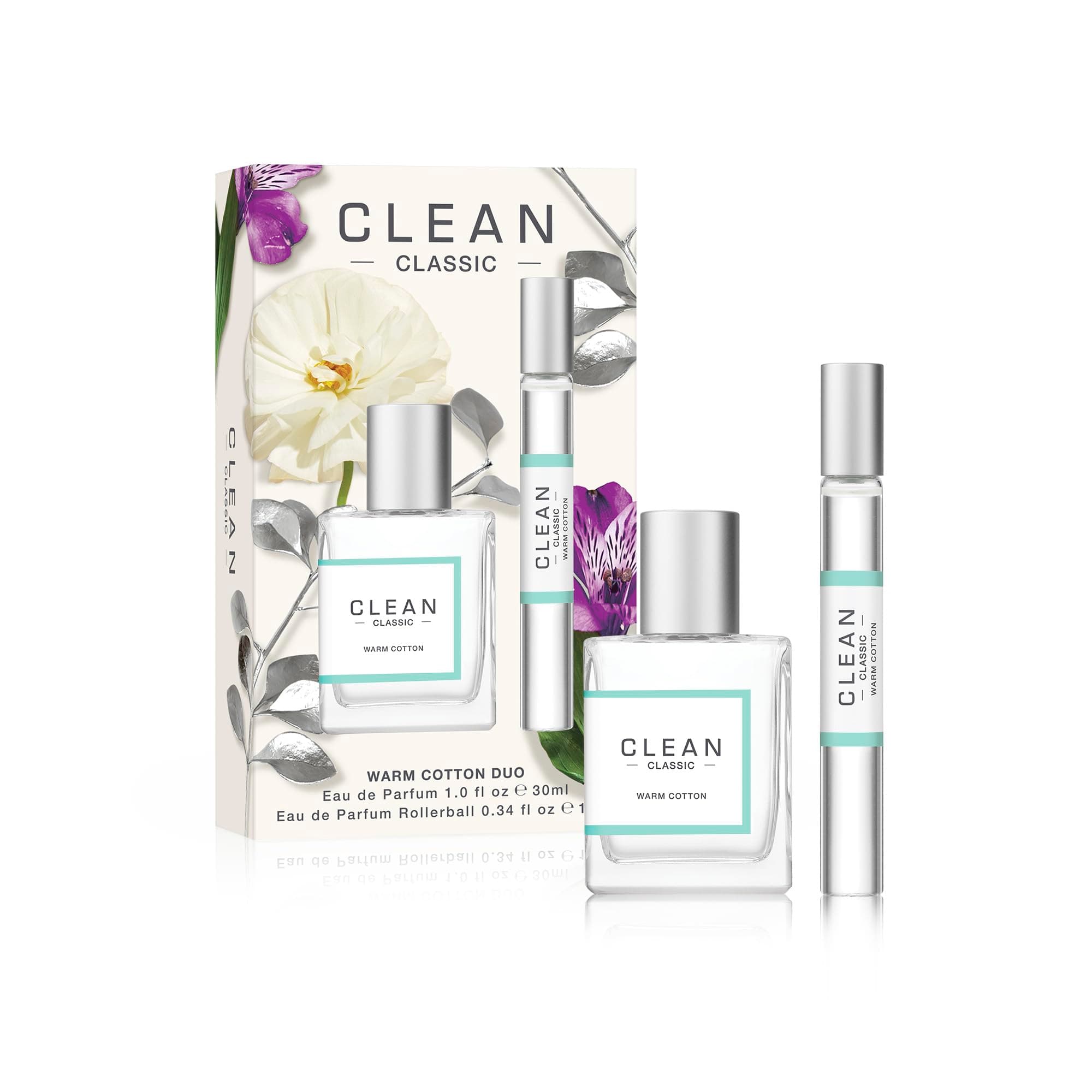 Clean Beauty Perfume Duo, Full & Travel Size, Fresh Laundry Warm Cotton Scent, Strawberry Fields Juicy Berry Notes, Layering, Giftable Fragrance Set