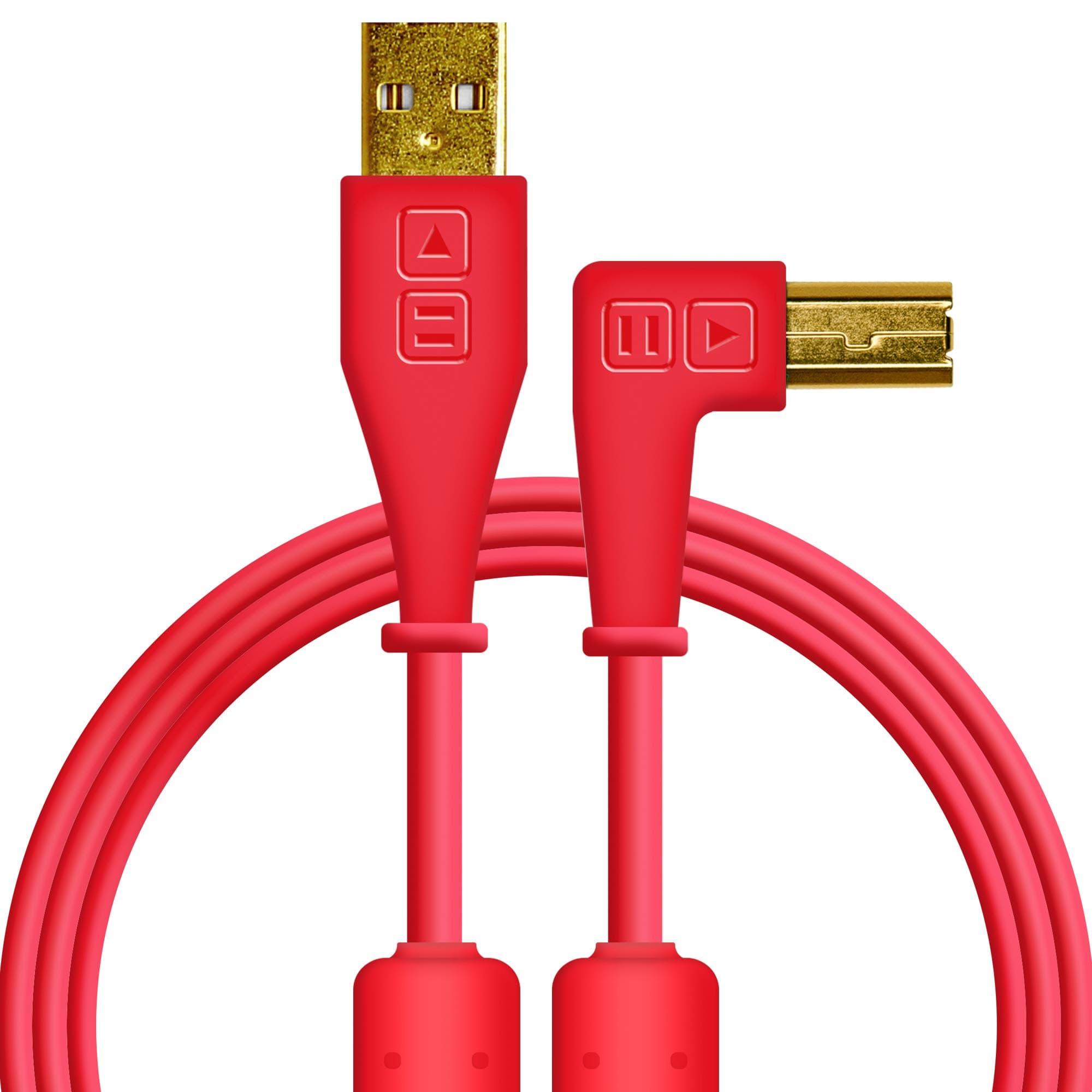 Chroma Cables Right-Angled USB-A to USB-B Cable | 1.5m / 5 ft | Audio Optimized | Shielded from Interference | Cable Tie (Red)