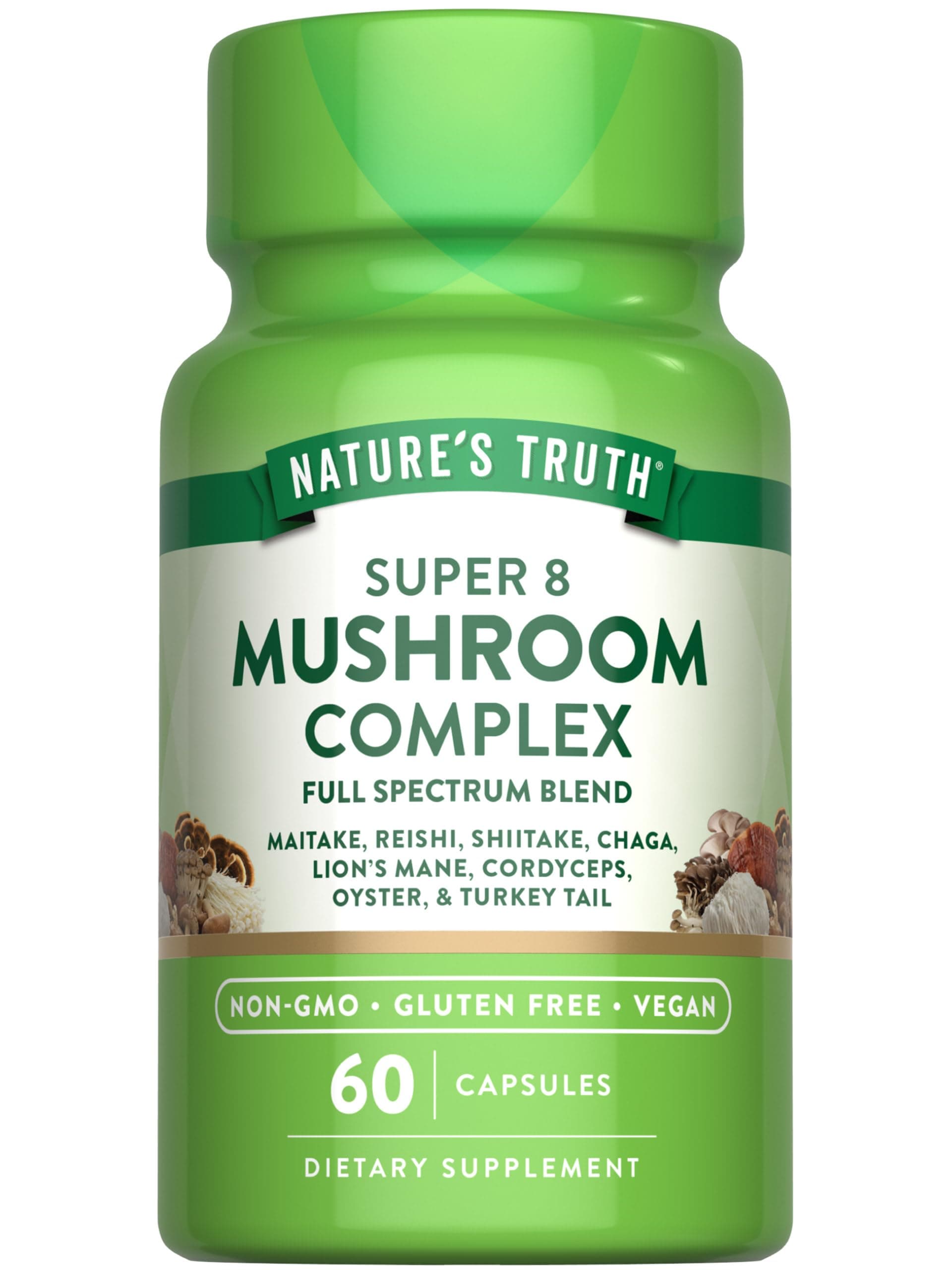 Nature's Truth Mushroom Complex Capsules | 60 Count | Full Spectrum Complex of Super 8 Mushrooms | Vegan, Non-GMO, & Gluten Free Supplement