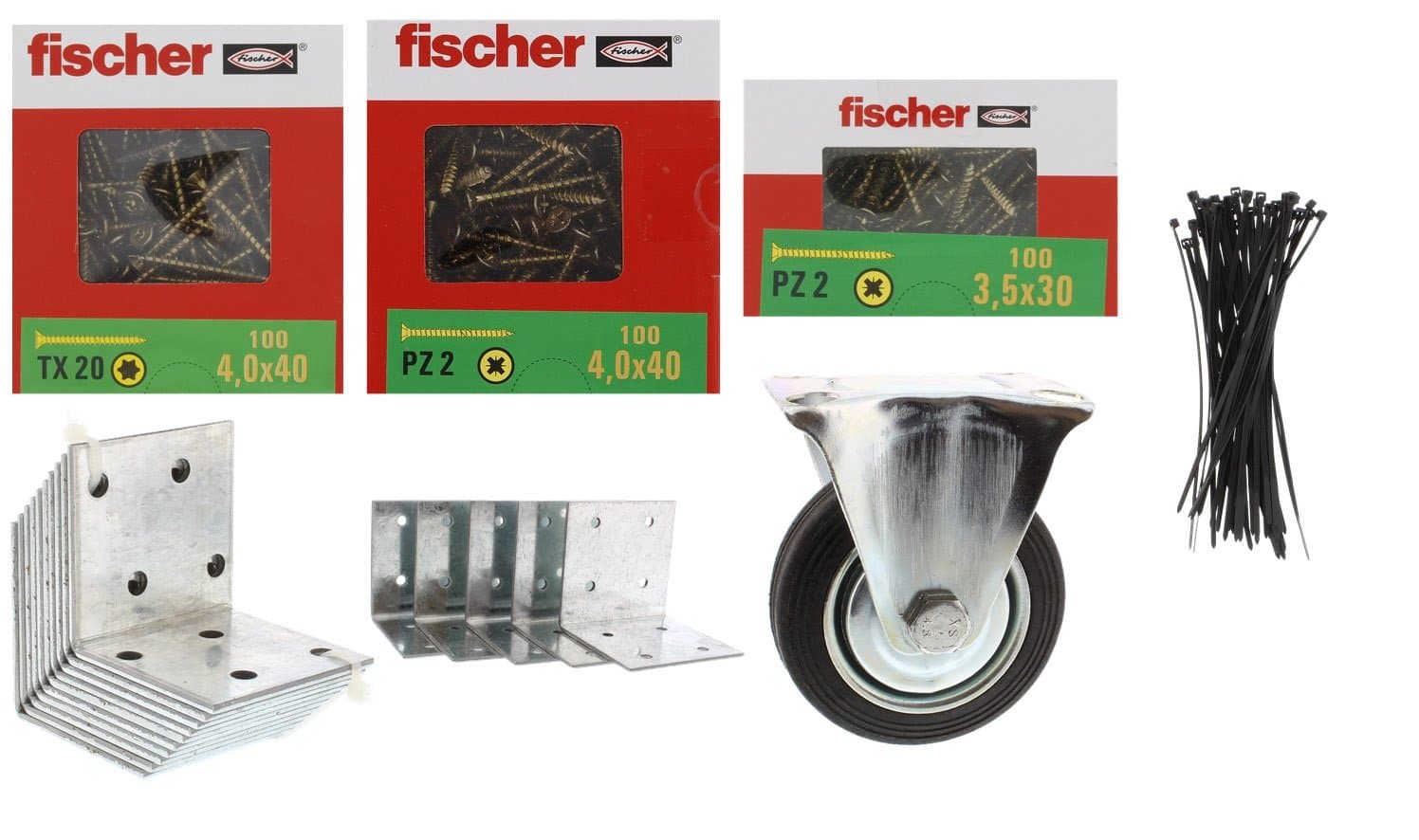 Fischer screws, Werckmann connection angle, Werckmann cable ties professional tools, Werckmann brake roller