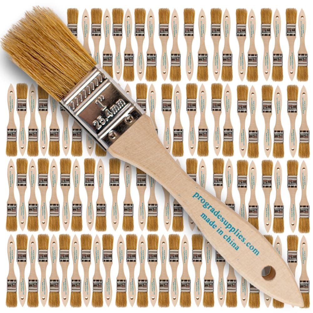 Pro Grade Chip Paint Brushes - 96-Pack - 1" Chip Brushes for Paints, Stains, Varnishes, Glues, & Gesso - Home Improvement - Interior & Exterior Use Light Brown