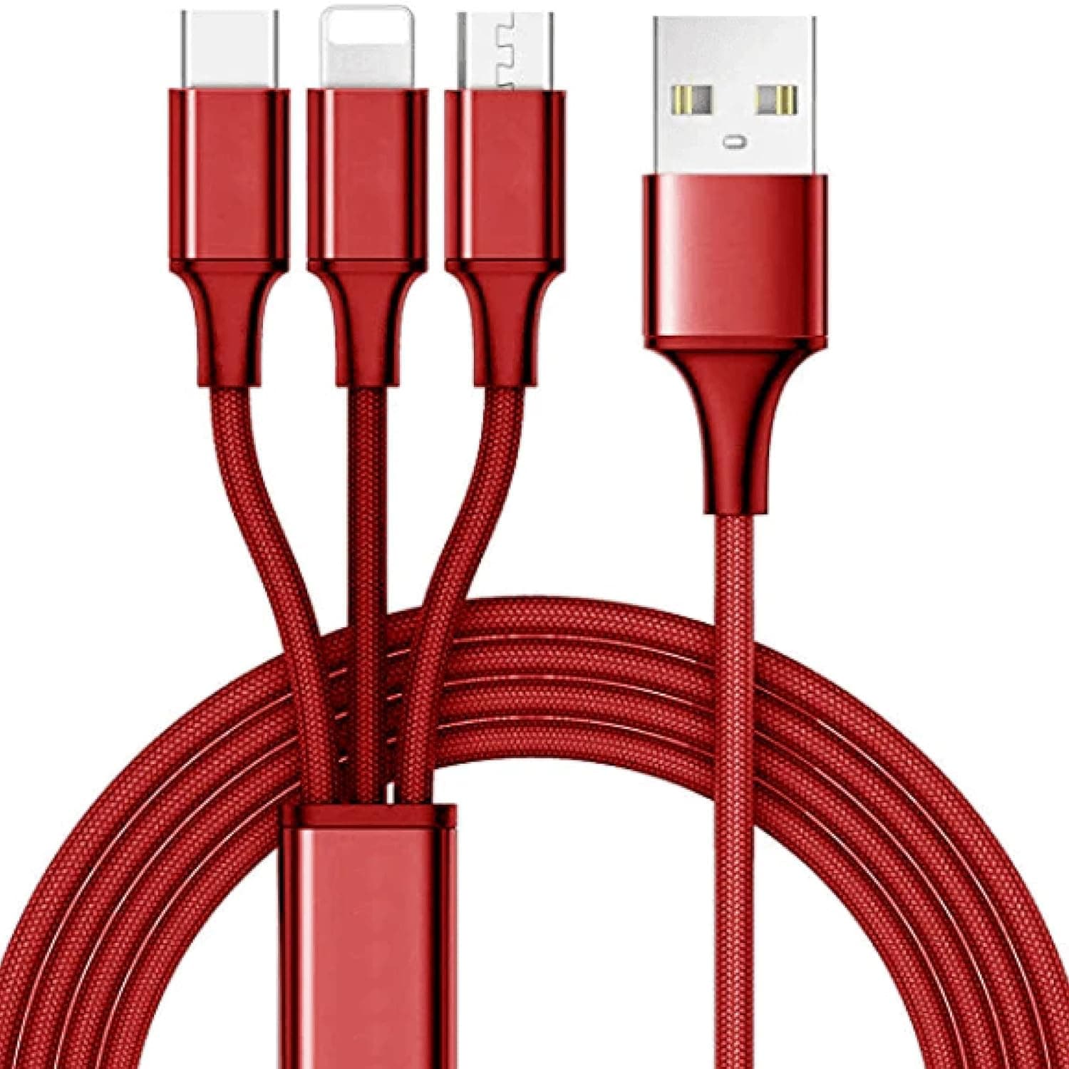 XTOUCH 3 in 1 USB Charging Cable - 1.2 mtr Long Multi USB Charging Cables for Multiple Devices - Universal Cell Phone Charger Cord for Android & iDevice (Xtouch 3 in 1 (X-3) RED)