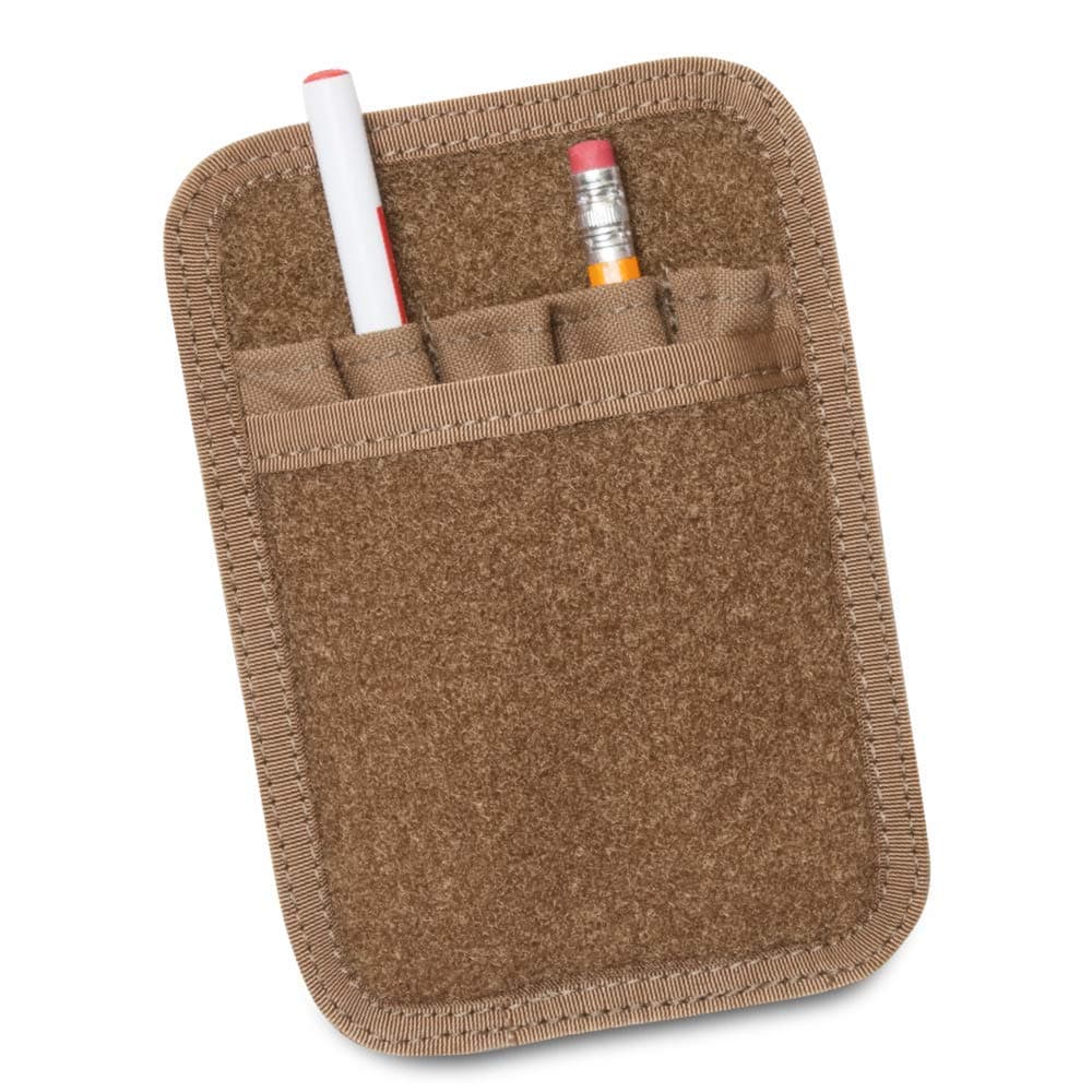 Tactical Notebook Covers Detachable Utility Pen & Marker Pouch | Loop Fastener on Front for Patches | 5 Pleated Pen Slots | Hook Fastener Backing (Coyote Brown)