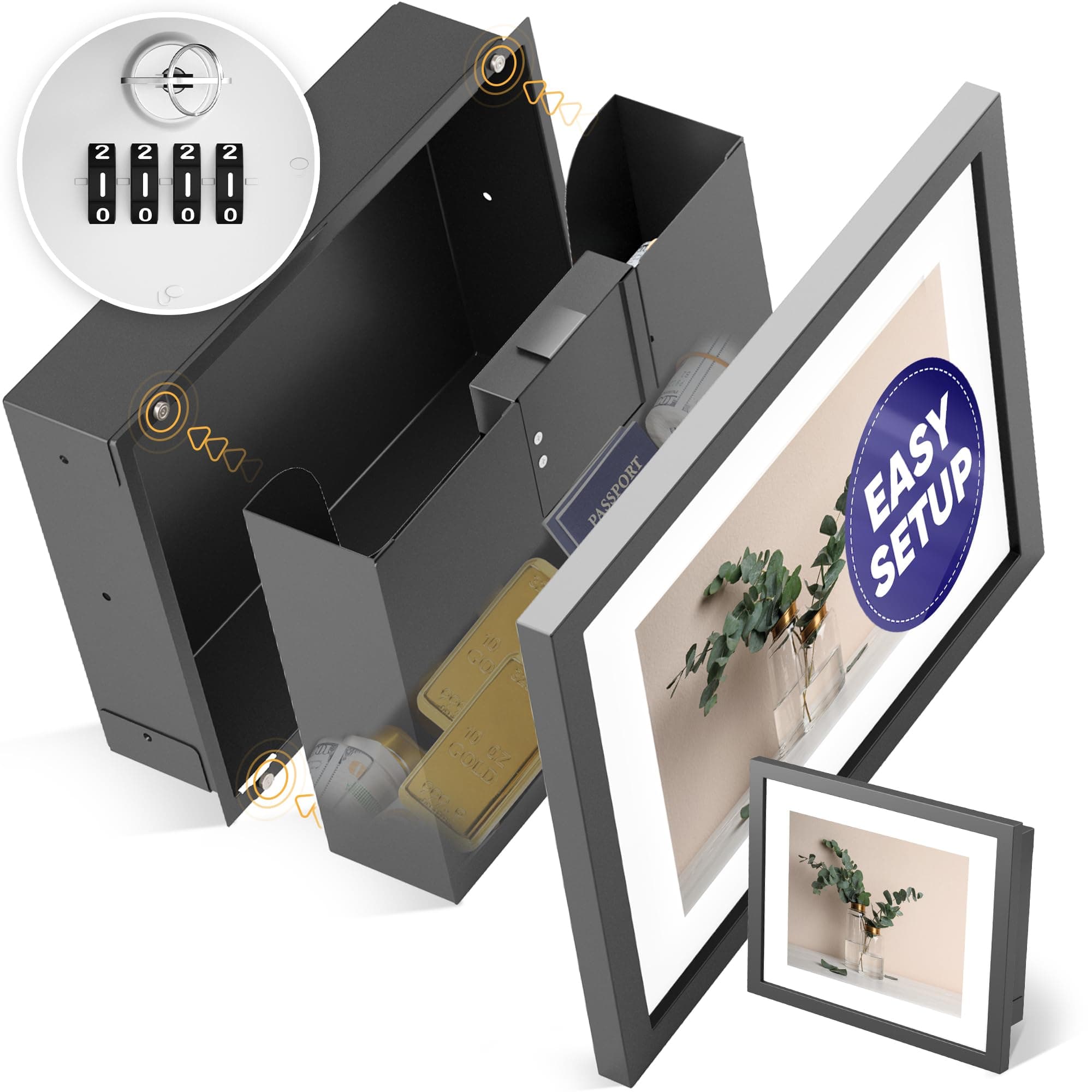 Elder Welder® Hidden Wall Safe | 100% Real, Replaceable Picture Frame Included | Robust Metal Build | Combination Lock | Fits Perfectly Between 16" | Hidden Safe