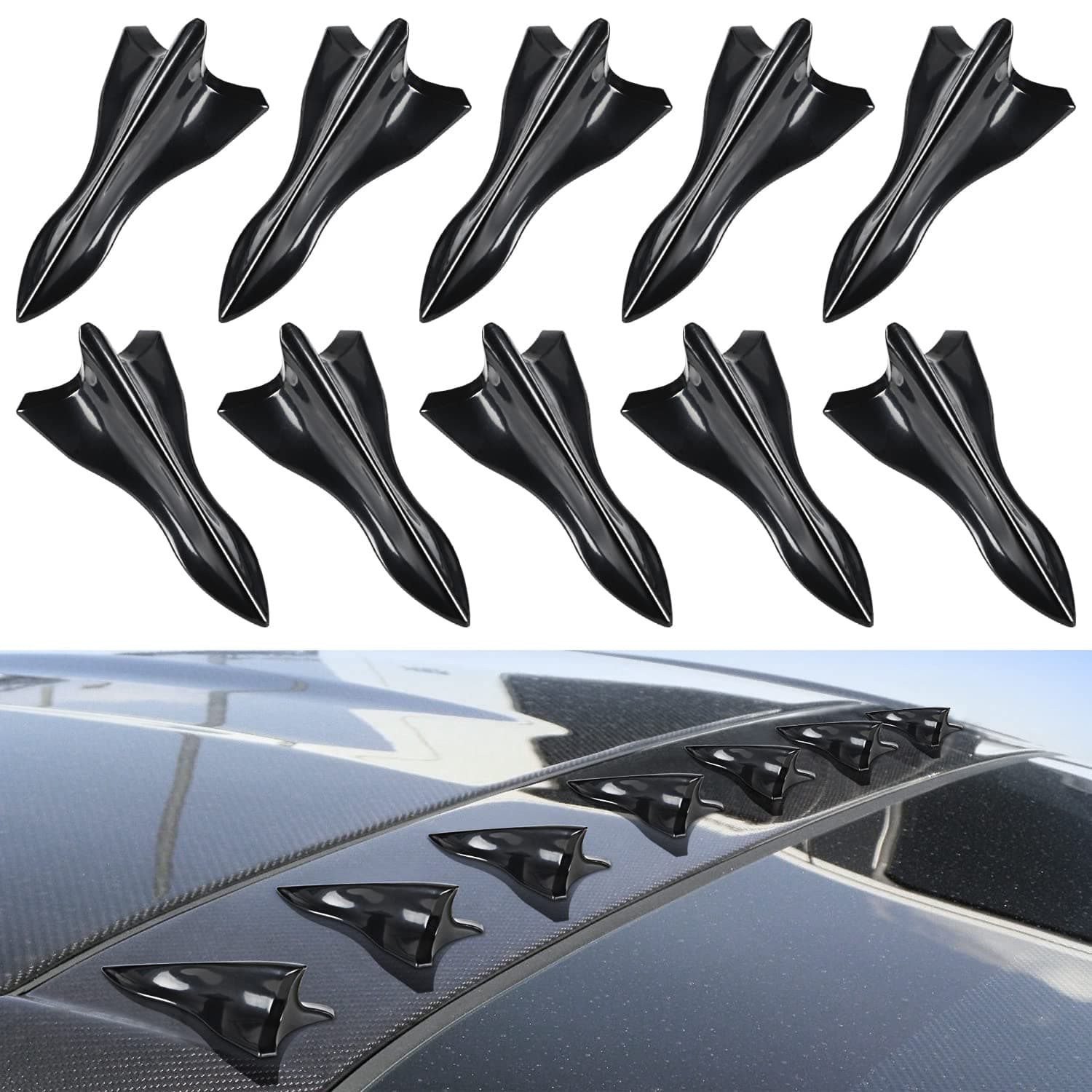 Ouzorp 10Pcs Air Vortex Generator Diffuser Shark Fin Set Kit Compatible with Spoiler Roof Wing Pointed …