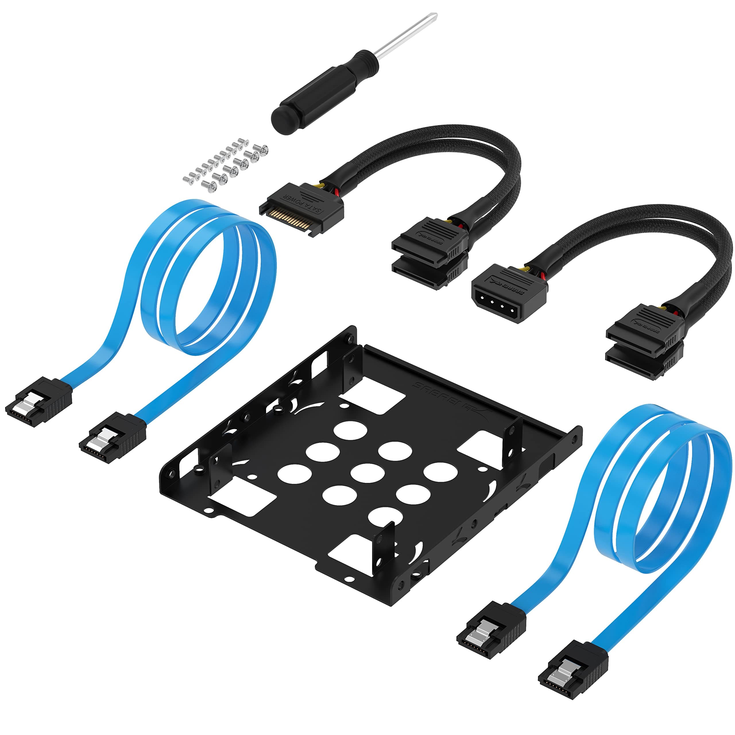 SABRENT Hard Disk Mounting Kit Adapter, Dual 2.5 to 3.5 Hard Drive Mounting Bracket, SSD Mounting Kit, 2 SATA Data Cables, 2 Power Splitter Cables (BK-HDCC)
