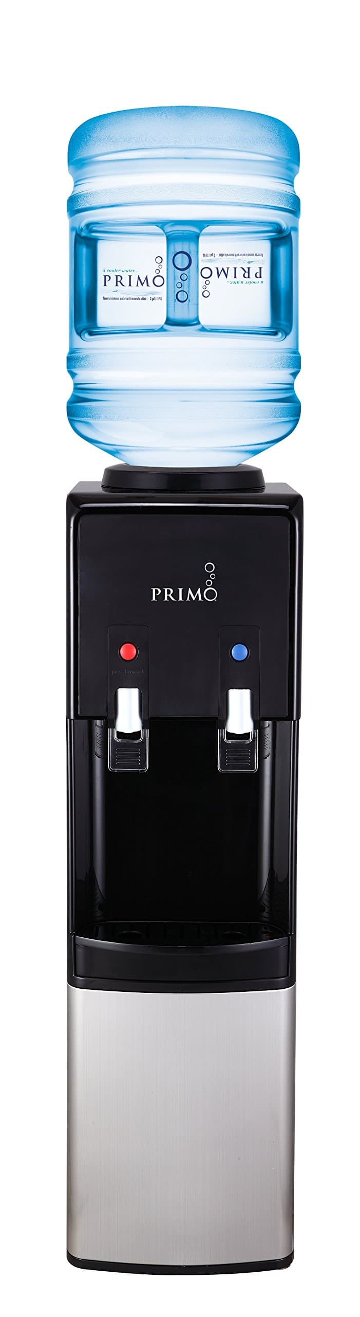 Primo Top-Loading Water Dispenser - 2 Temp (Hot-Cold) Water Cooler Water Dispenser for 5 Gallon Bottle w/Child-Resistant Safety Feature, Black and Stainless Steel