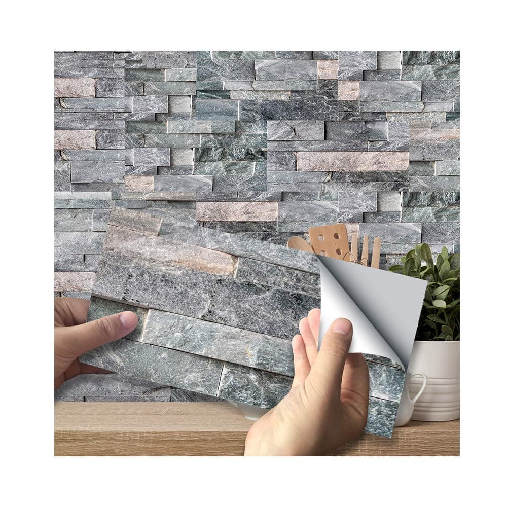 Tile Stickers Dark Grey Stone Bricks Kitchen Backsplash Peel Stick Self-Adhesive Waterproof Removable Wall Cover Paper Decor for Bathroom Toilet
