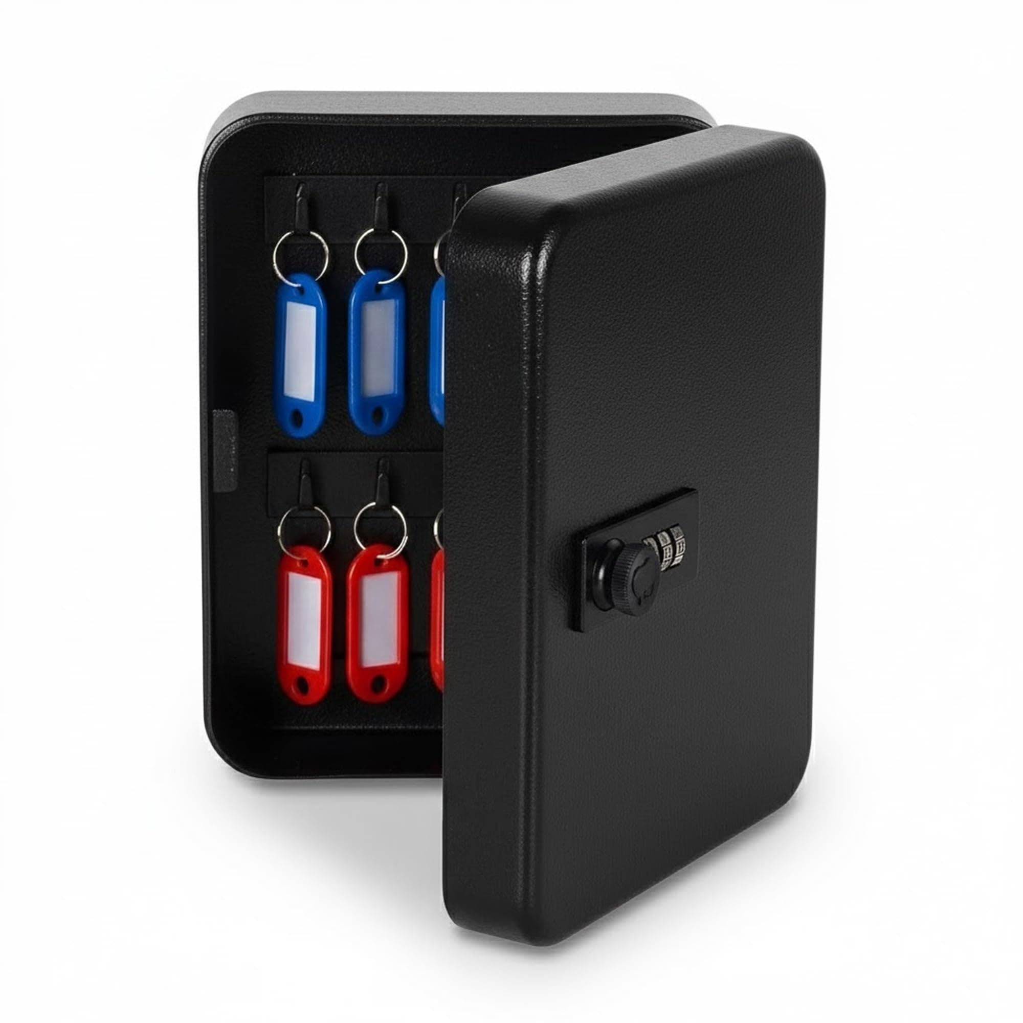 oddpod™ 20 Keys Combination Lock Stylish Wall-Mount Security Key Holder Box & Metal Safe Cabinet Hanging Key Manager with Included Key Tags for Office, Home, Hotels & Parking (Black)