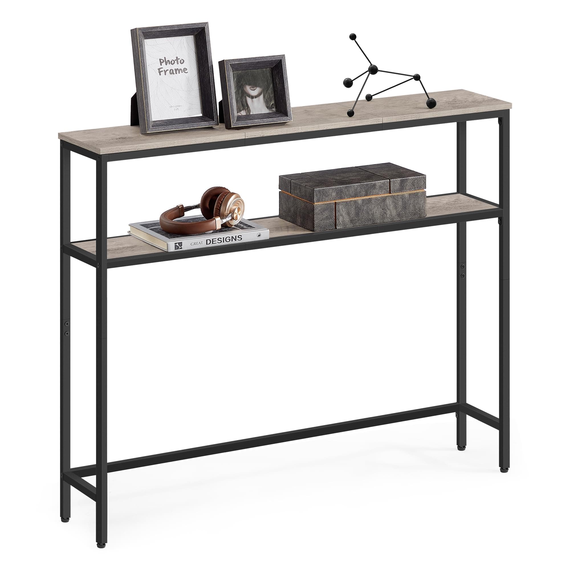 VASAGLE Console Table, 2-Tier Sofa Table, 7.9 x 39.4 x 31.5 Inches, Narrow Entryway Table, Modern Entry Table with 2 Shelves, for Living Room, Bedroom, Heather Greige and Ink Black ULNT131K02