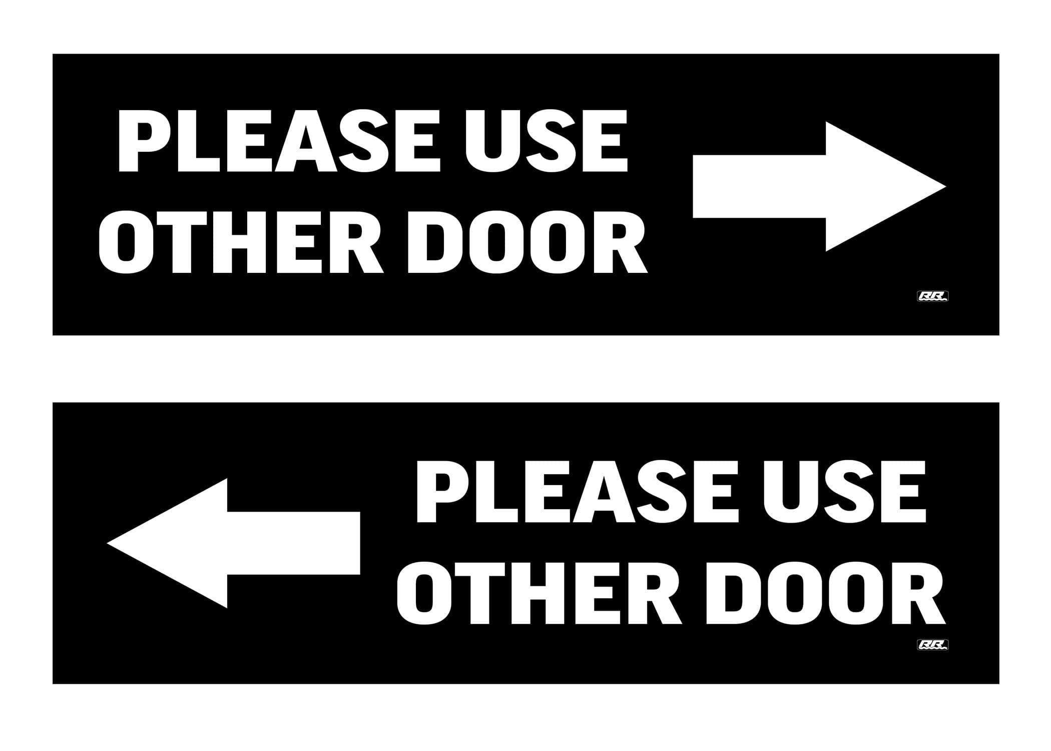 Rogue River Tactical 2 Pack Please Use Other Door Left Right Arrow Sticker Set Sign Warning 9x3 Inch Vinyl Decal Indoor Outdoor Window Door Business Retail Store