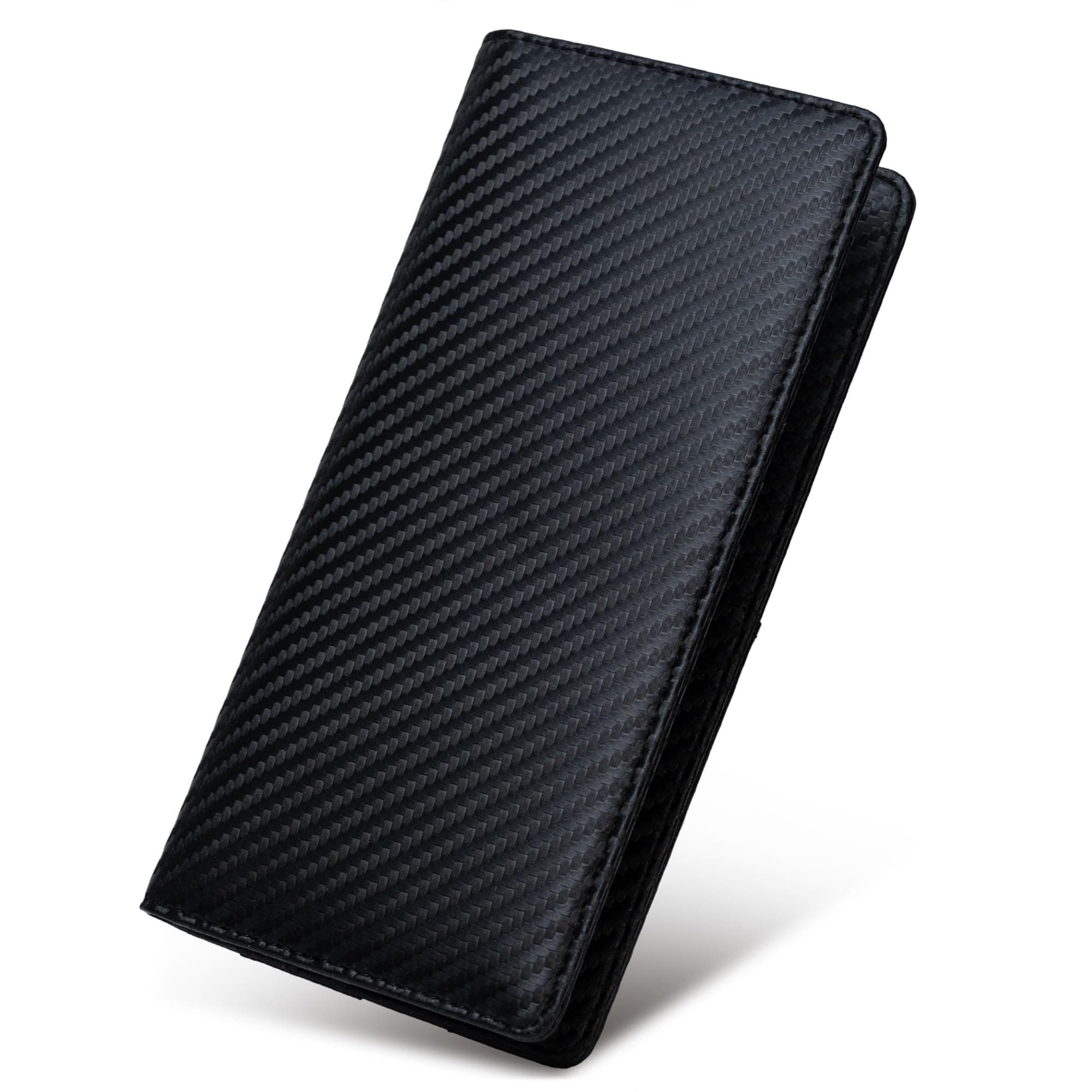 Bifold Slim Long Wallet for Men RFID-Blocking Thin Card Holder with ID Window, Faux Leather (Black)