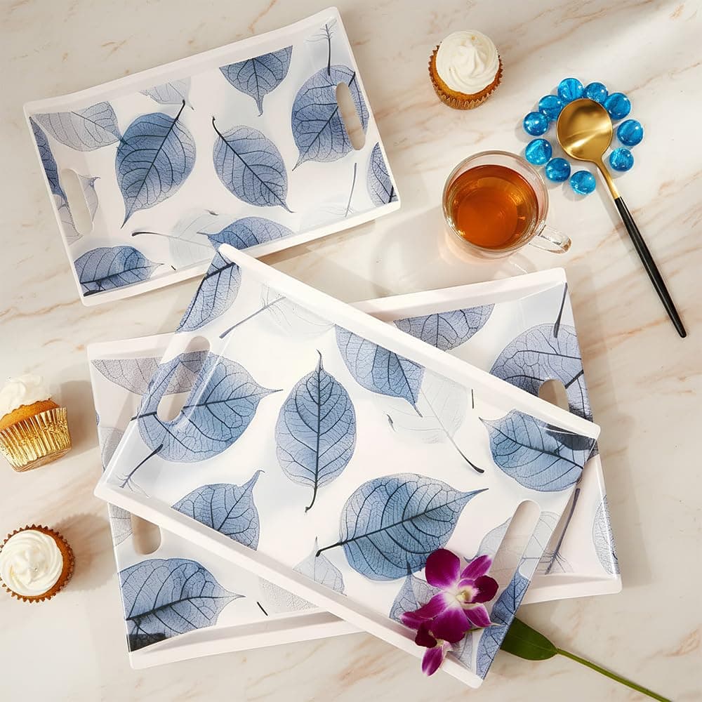 Melamine U.P.C Premium Rectangular Serving Tray Set of 3, Tray Set for Serving, Printed Tray for Serving/Multi Purpose Nashta Plate (Small, Medium & Large)
