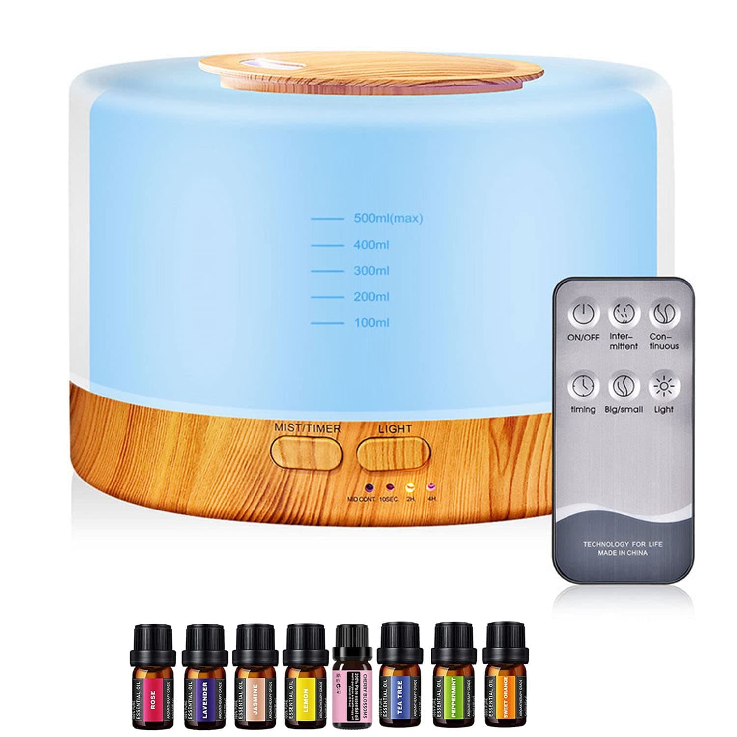 ROMAN Essential Oil Diffuser, Remote Control Essential Oil Diffuser with Color Lights and Timer, Cool Mist Humidifier with Auto Shut-off Function, Ultrasonic Oil Diffuser for Home Office (WOOD GRAIN)