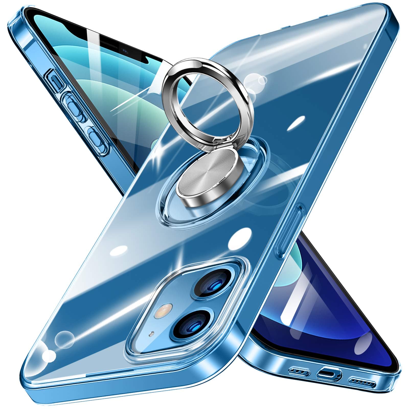 Crystal Clear Designed for iPhone 12 Case, iPhone 12 Pro Case Clear Soft Slim Fit Transparent Silicone Flexible Shockproof Bumper Cover with Ring Holder Kickstand for iPhone12/12Pro 6.1 inch