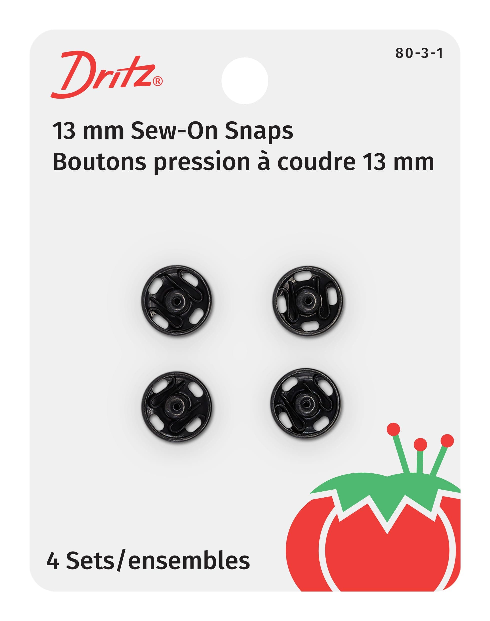 Dritz(R Black Sew-On Snaps - Size 3 4/Pkg