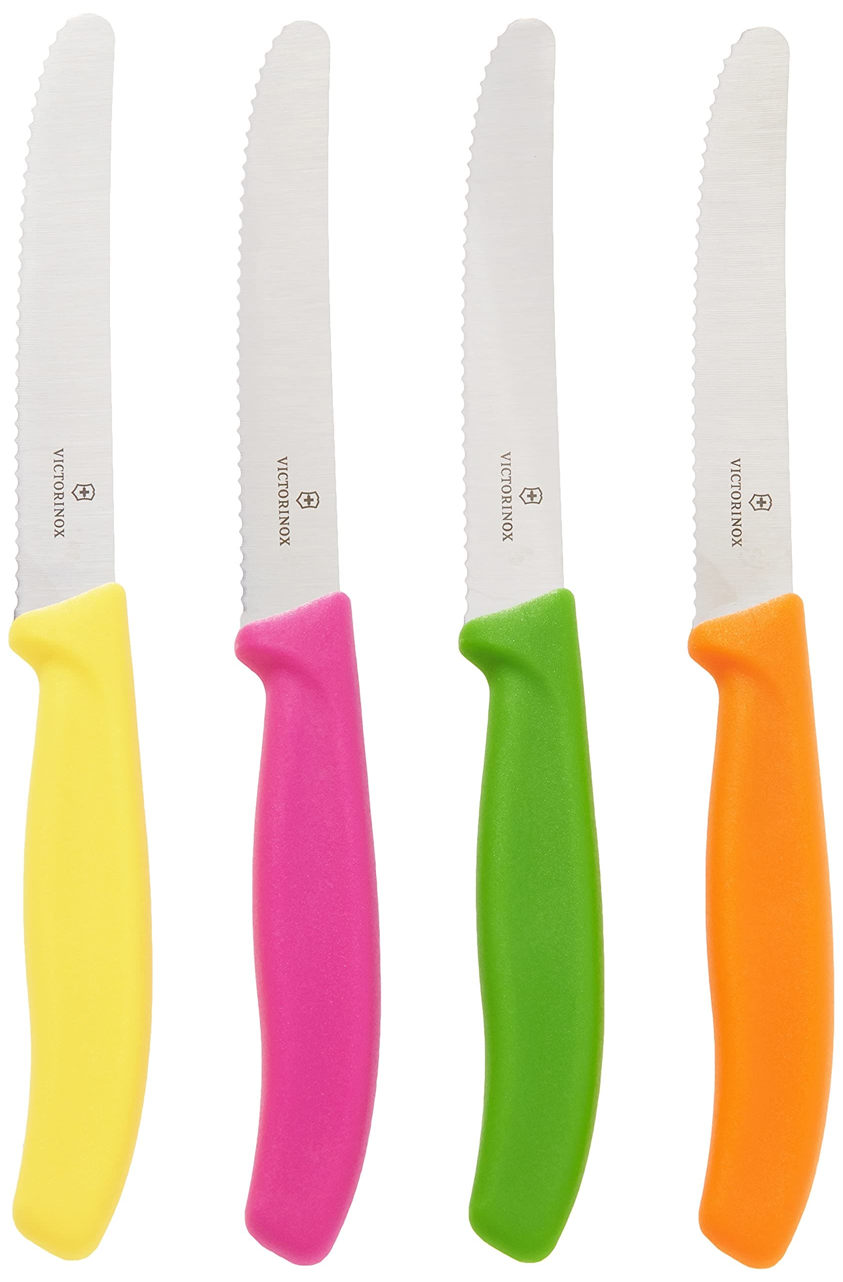4.5 Inch Utility Knife Set | Razor Sharp Serrated Edge, Ergonomic Fibrox Pro Handle, Four (4) Pack, Multi Colored