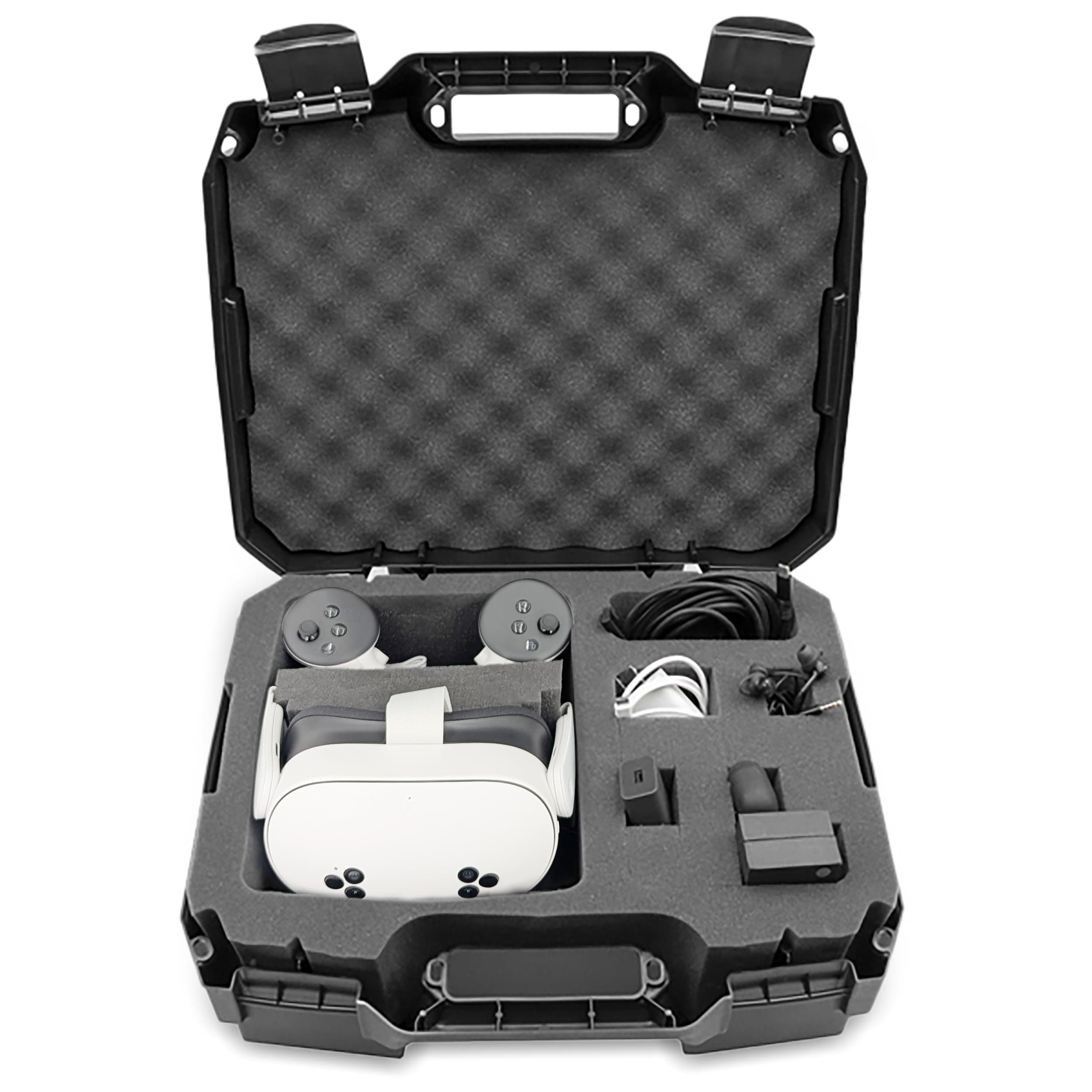 Hard Shell Travel Case Compatible with Meta Quest 3 and 2 VR Headset - Fits 256GB, 128GB and 64GB Models with Custom Compartments for Accessories Like Controllers and Cables