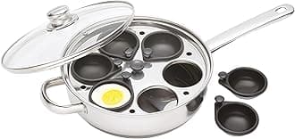 KitchenCraft Egg Poacher Pan with Non Stick, Induction Safe, Stainless Steel, Fits 6 Eggs, 26 cm (10''), Silver